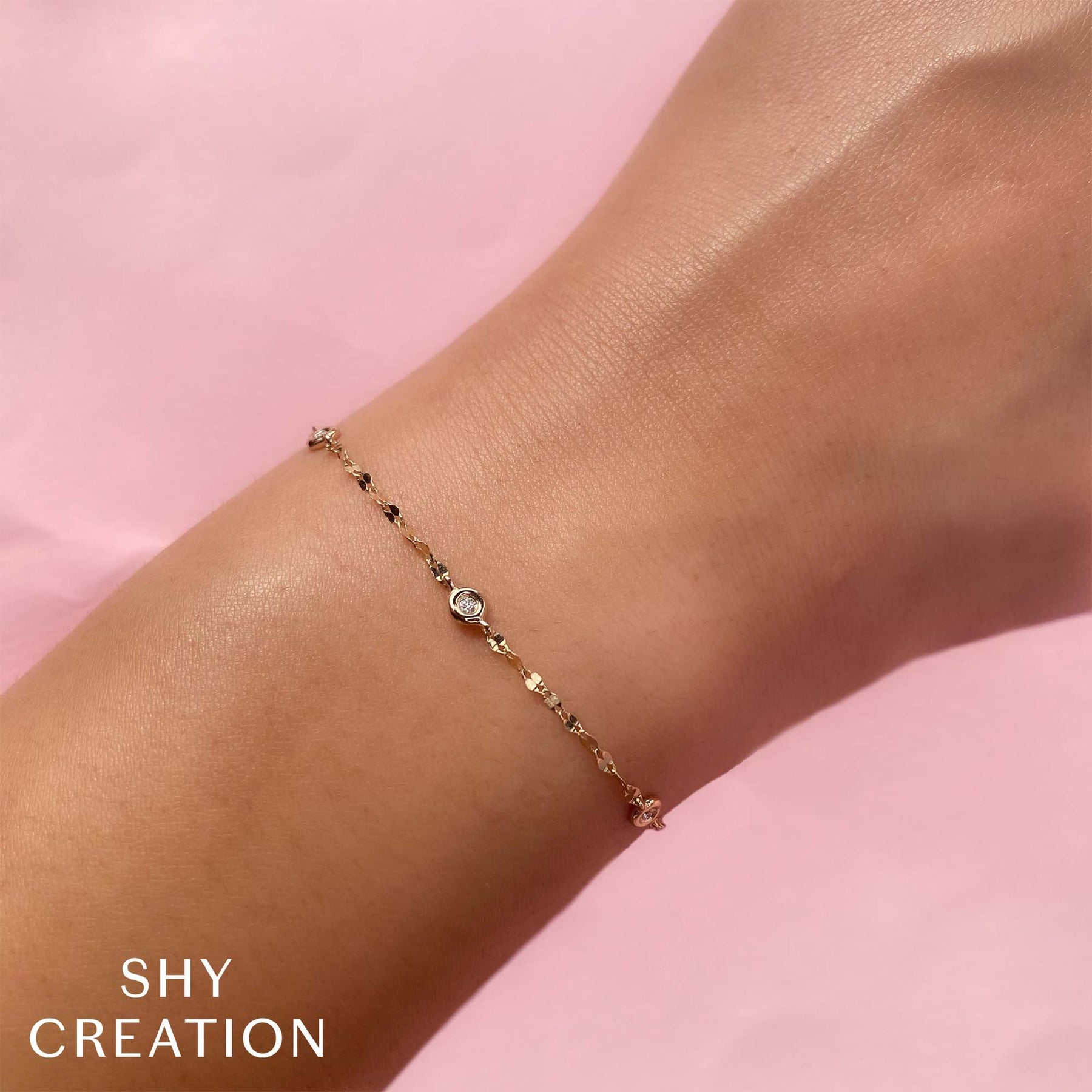 14K Gold Diamond Bezel Station Tinsel Bracelet - Queen May