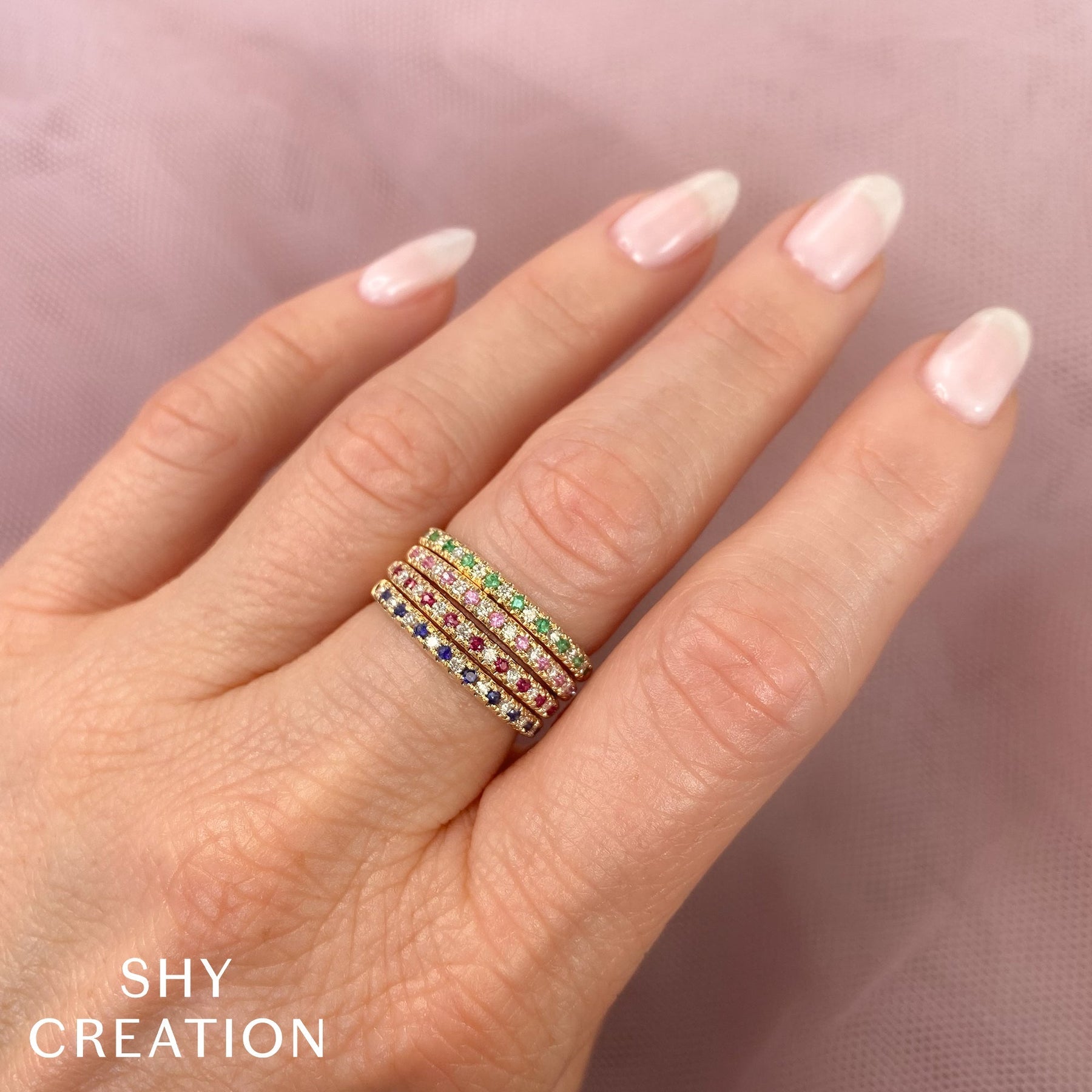 14K Gold 0.10 Carat Pink Sapphire & Diamond Band - Queen May