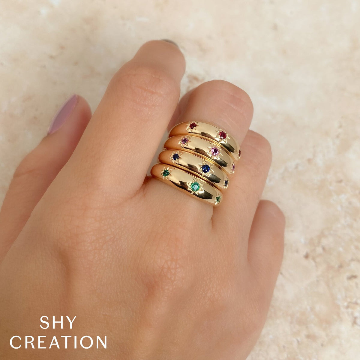 14K Yellow Gold 0.13 Carat Ruby Starburst Gypsy Ring - Queen May