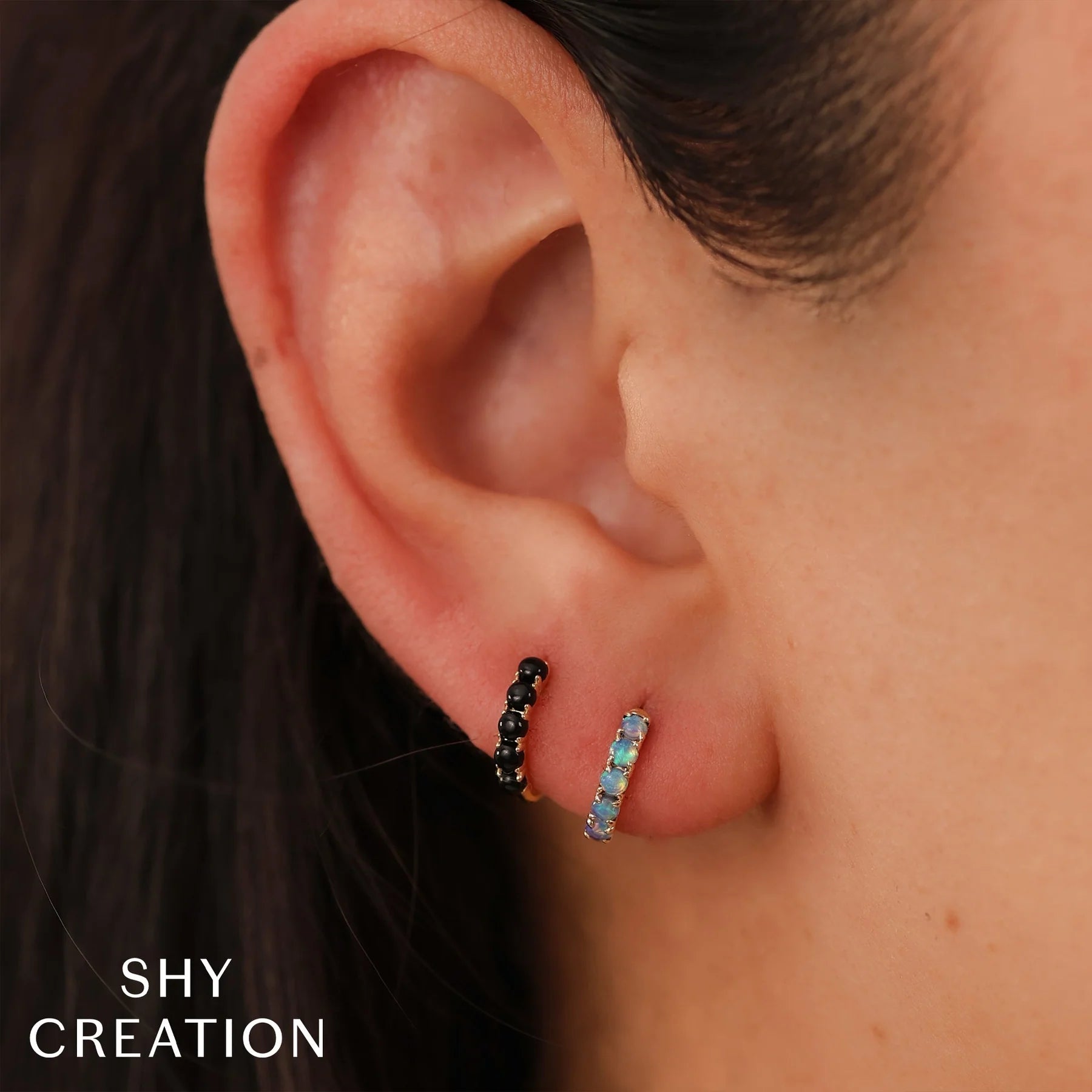 14K Gold 0.25 Carat Opal Huggie Earrings - Queen May