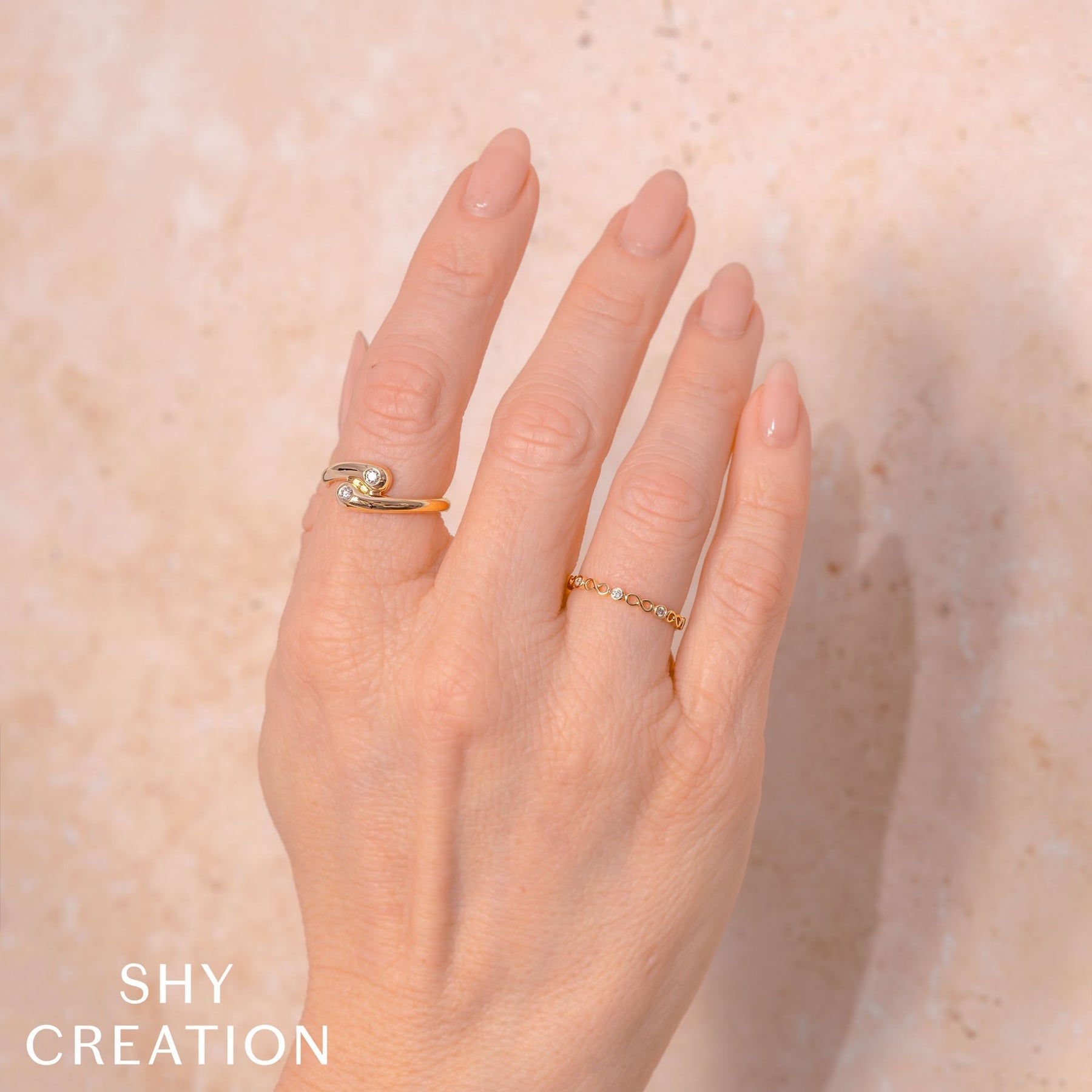 14K Yellow Gold 0.08 Carat Diamond Bezel Infinity Stackable Band - Queen May