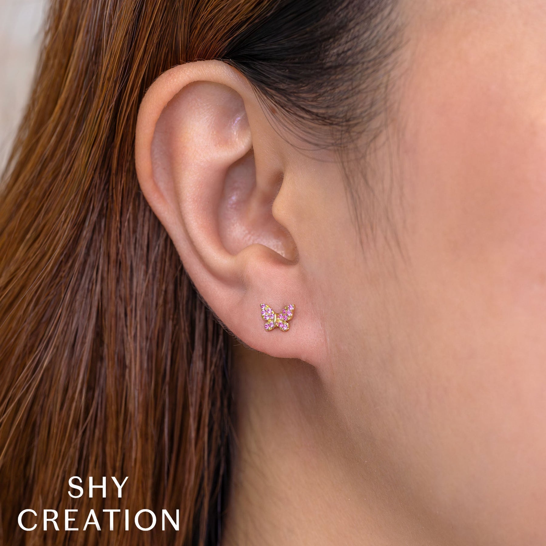 14K Rose Gold Pink Sapphire Mini Butterfly Stud Earrings - Queen May