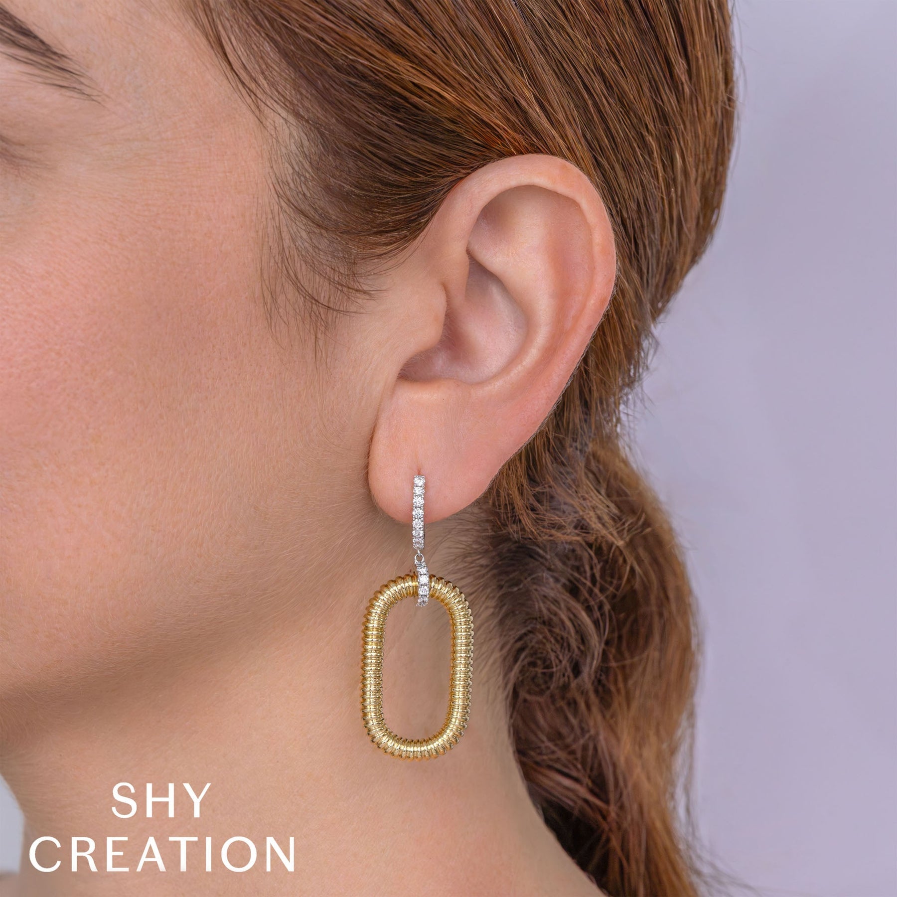 14K Gold Two Tone 0.63 Carat Diamond Ribbed Open Hoop Drop Earring - Queen May