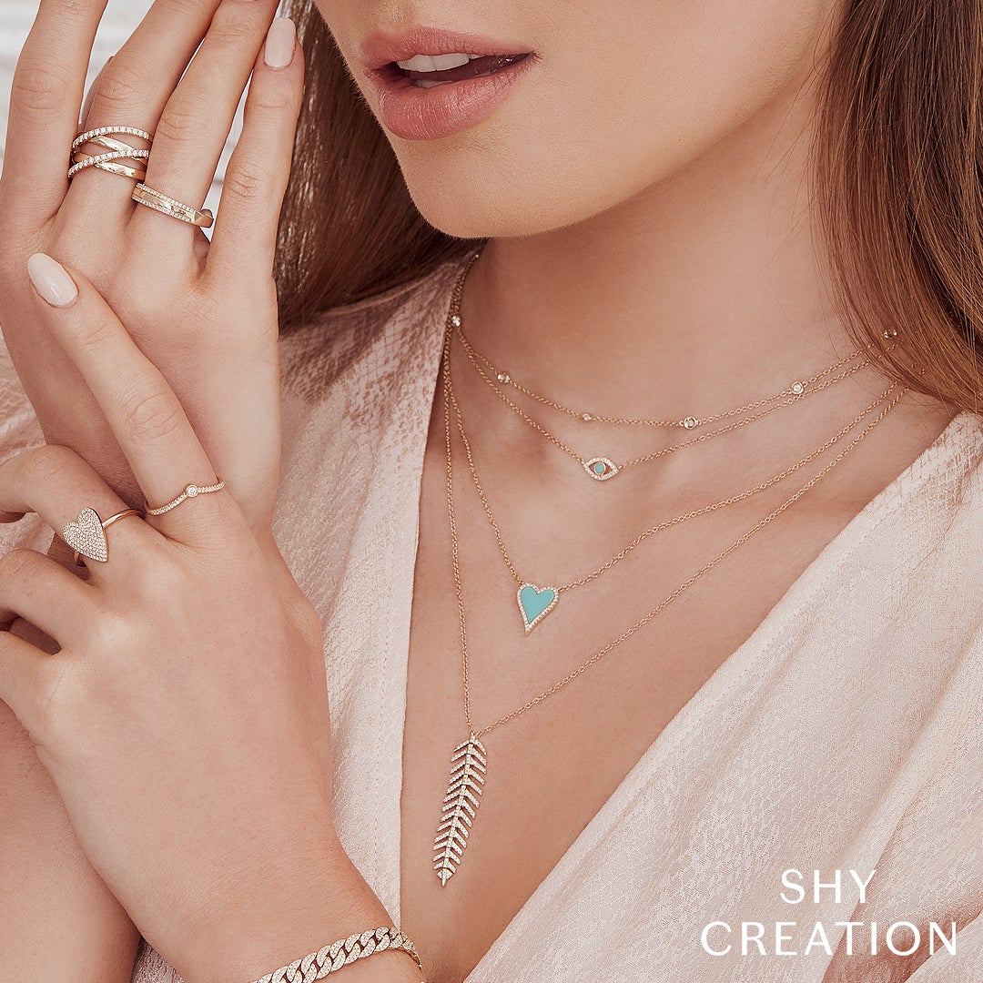 14K White, Yellow, or Rose Gold Turquoise & Diamond Evil Eye Pendant Necklace - Queen May