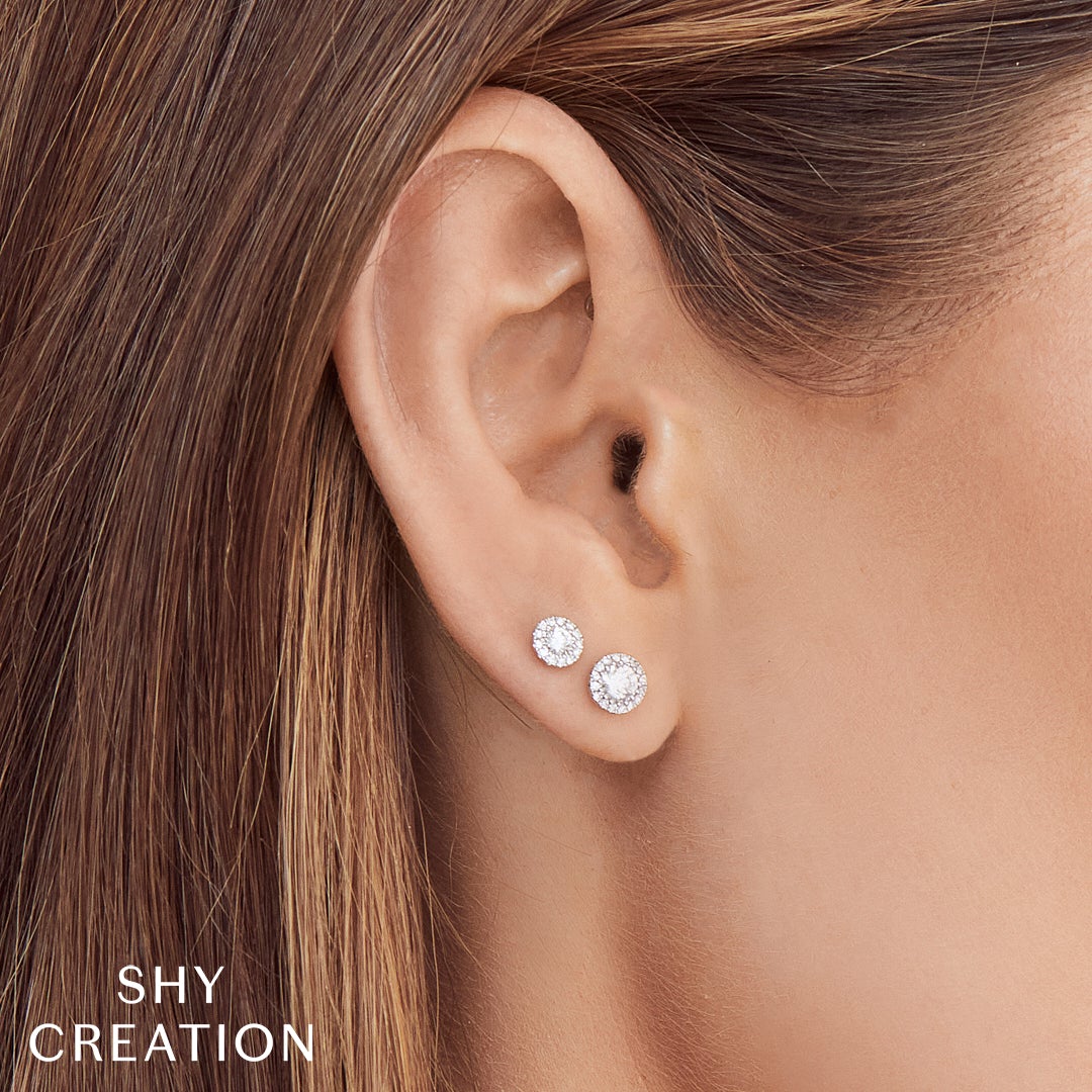 14K Gold .24 Carat Diamond Halo Stud Earrings - Queen May