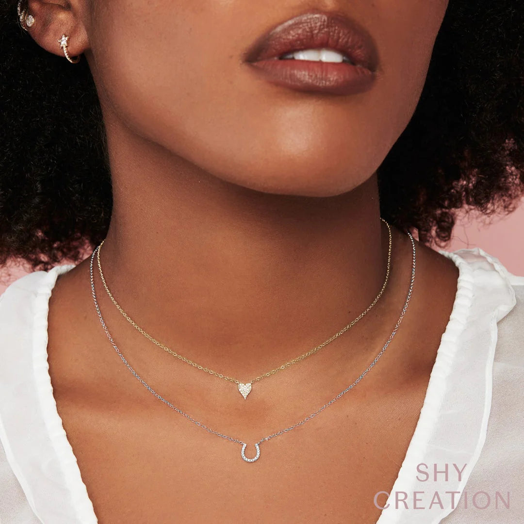 14K Gold Mini Diamond Horseshoe Pendant Necklace - Queen May