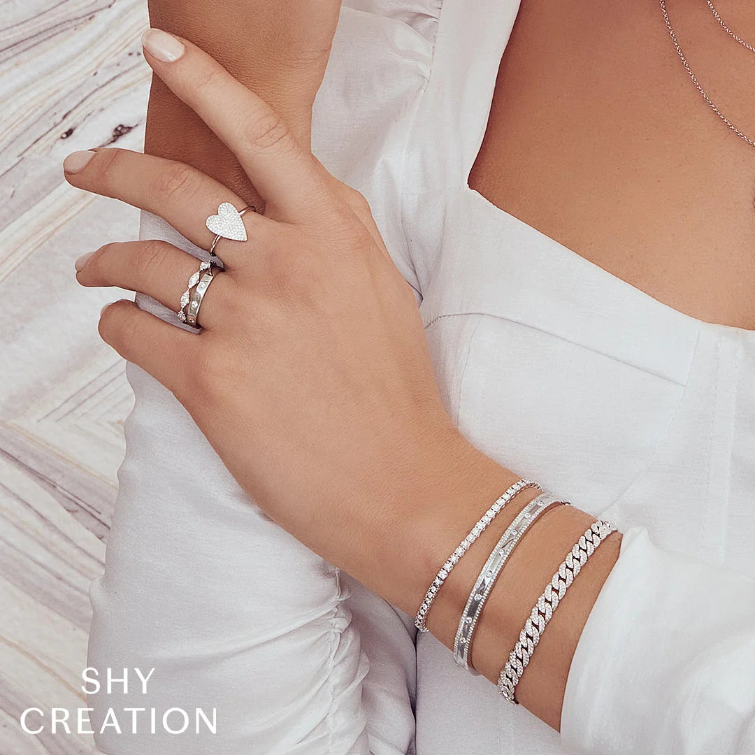 14K White .26 Carat Total Weight Diamond Pave Heart Ring - Queen May