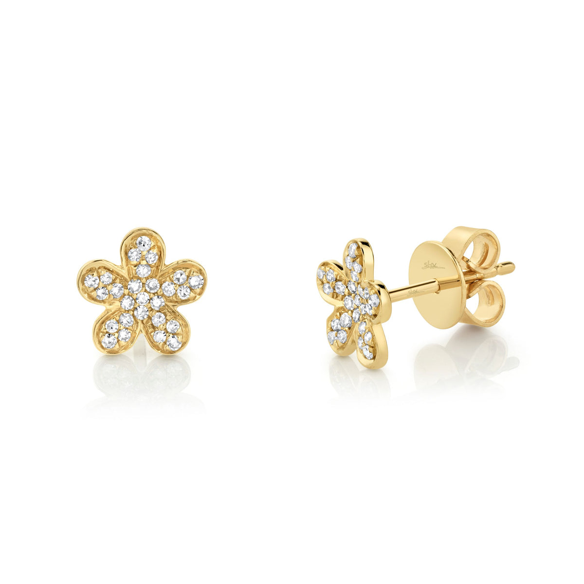 14K Yellow Gold 0.16 Carat Total Weight Diamond Flower Stud Earrings - Queen May