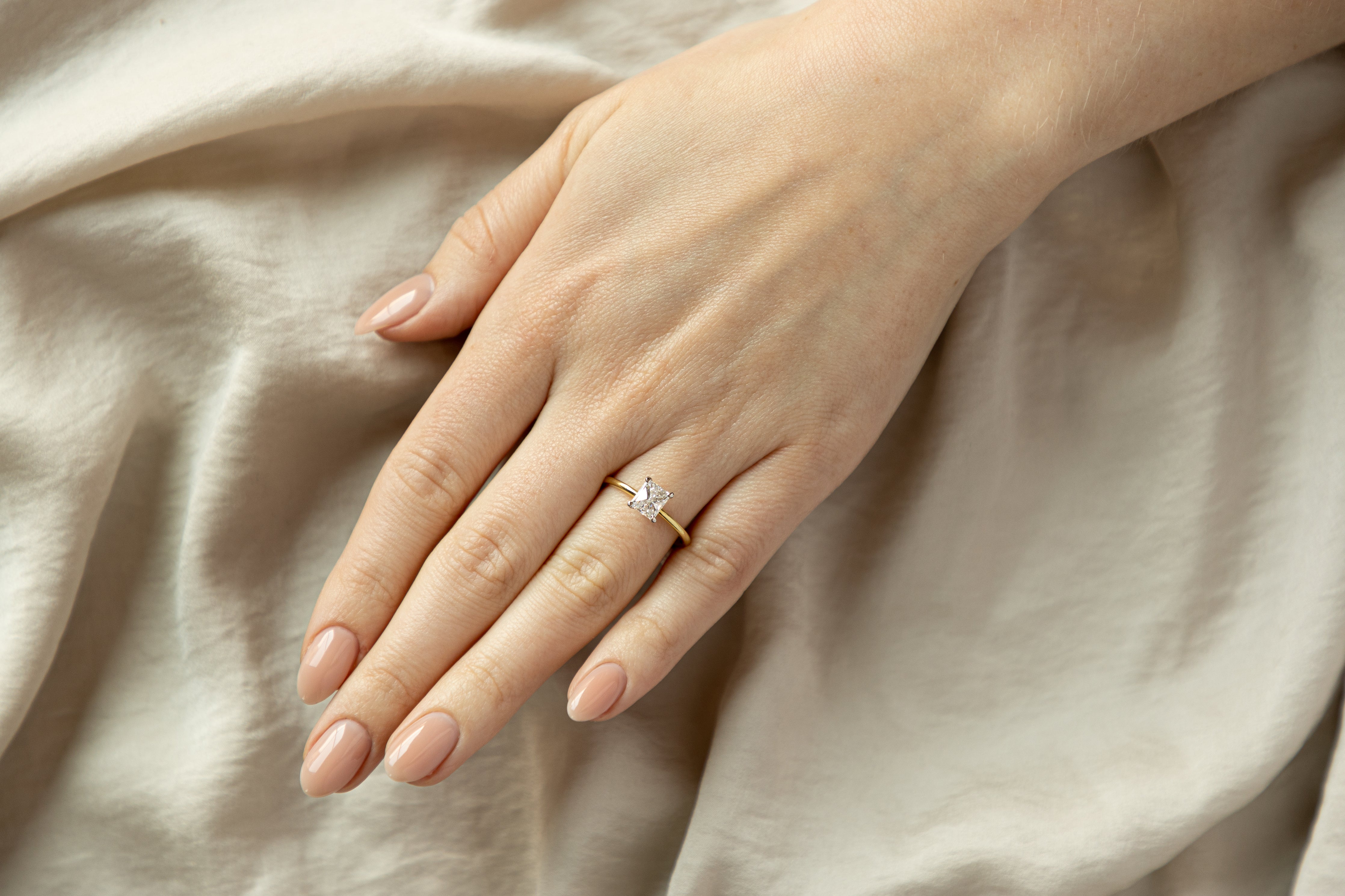 Handmade 18K Yellow Gold & Platinum 0.95 Carat Radiant Diamond Solitaire Engagement Ring - Queen May