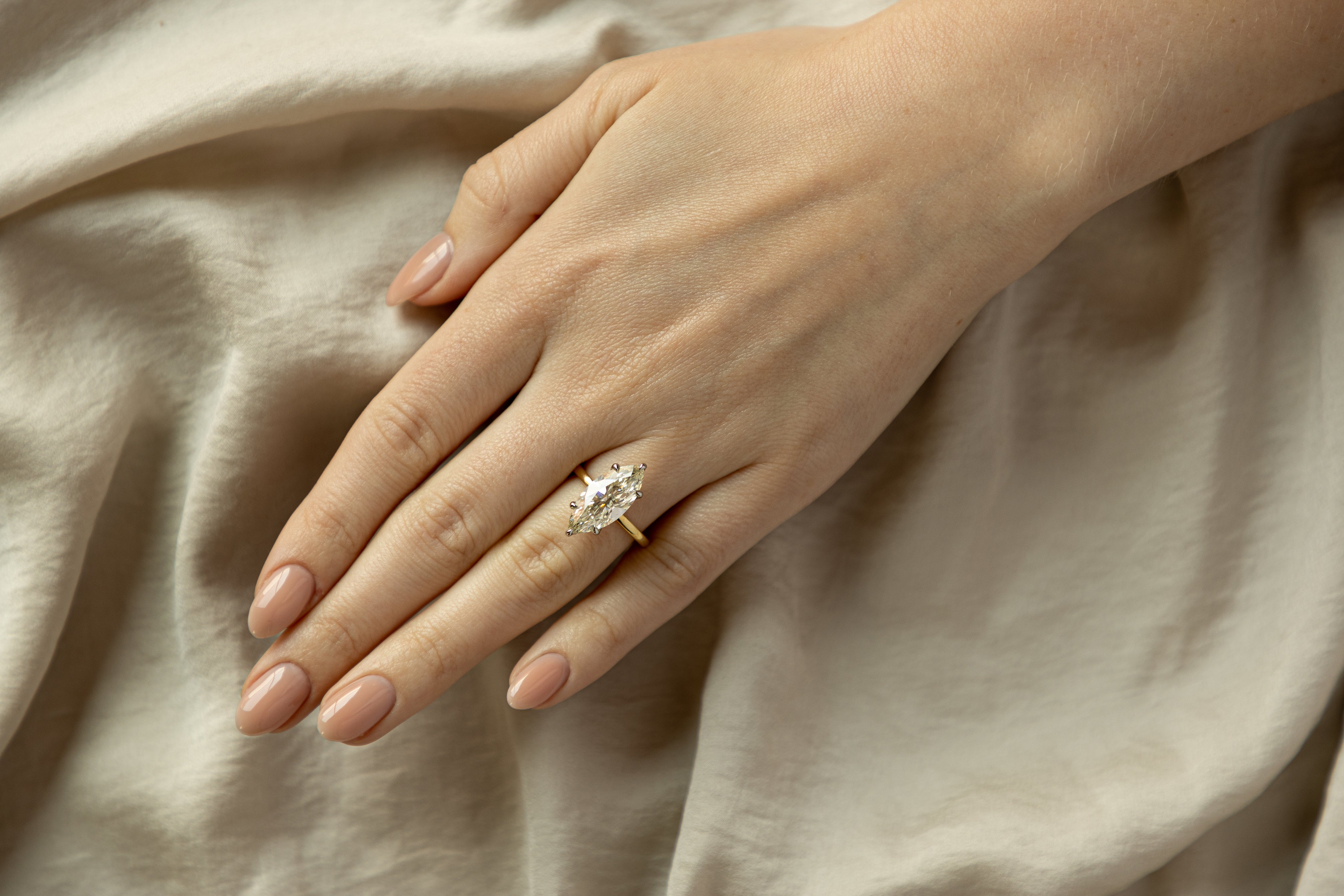 5.11 Carat Marquise Diamond Hidden Halo Engagement Ring in 18K Yellow Gold & Platinum GIA Certified - Queen May