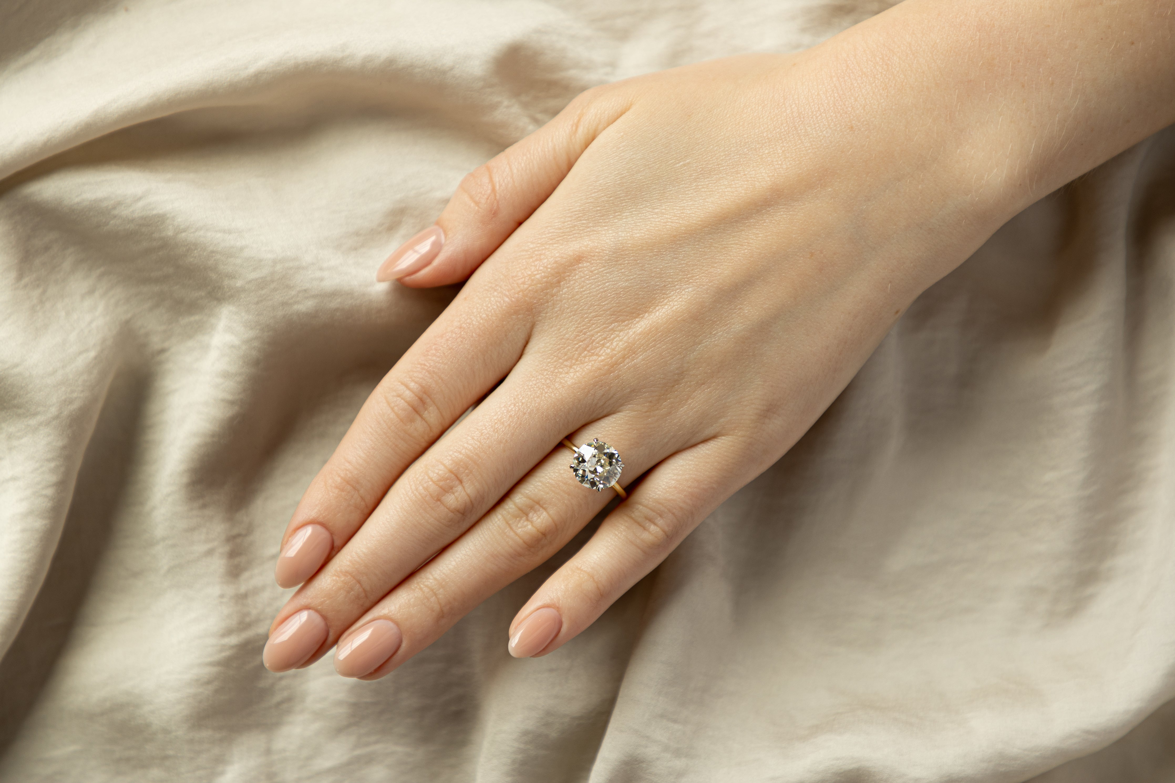 18K Yellow Gold & Platinum 4.05 Carat Old European Diamond Solitaire Engagement Ring GIA Certified - Queen May