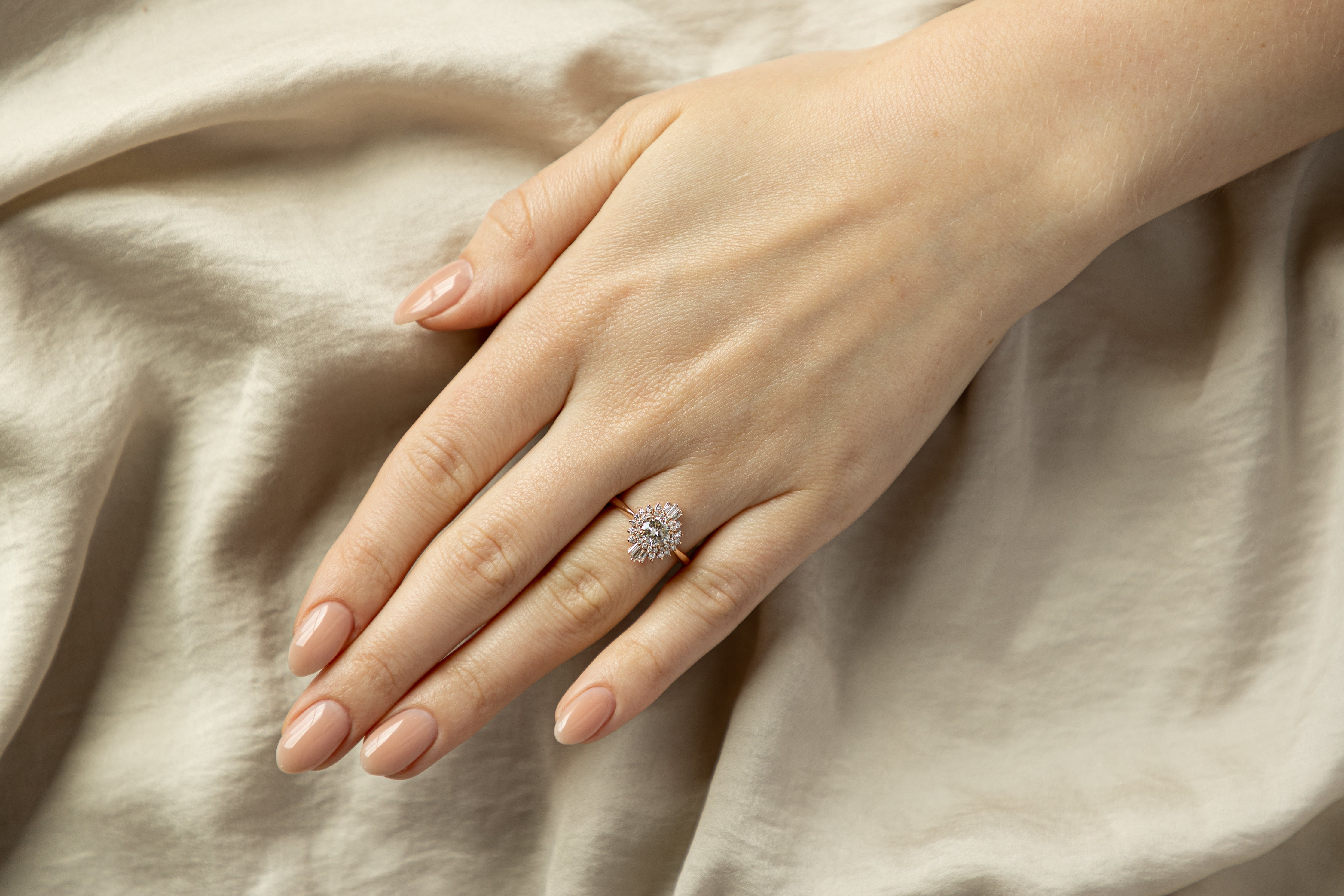 14K Rose Gold 0.72 Carat Round Brilliant Diamond Fan Ballerina Engagement Ring - Queen May