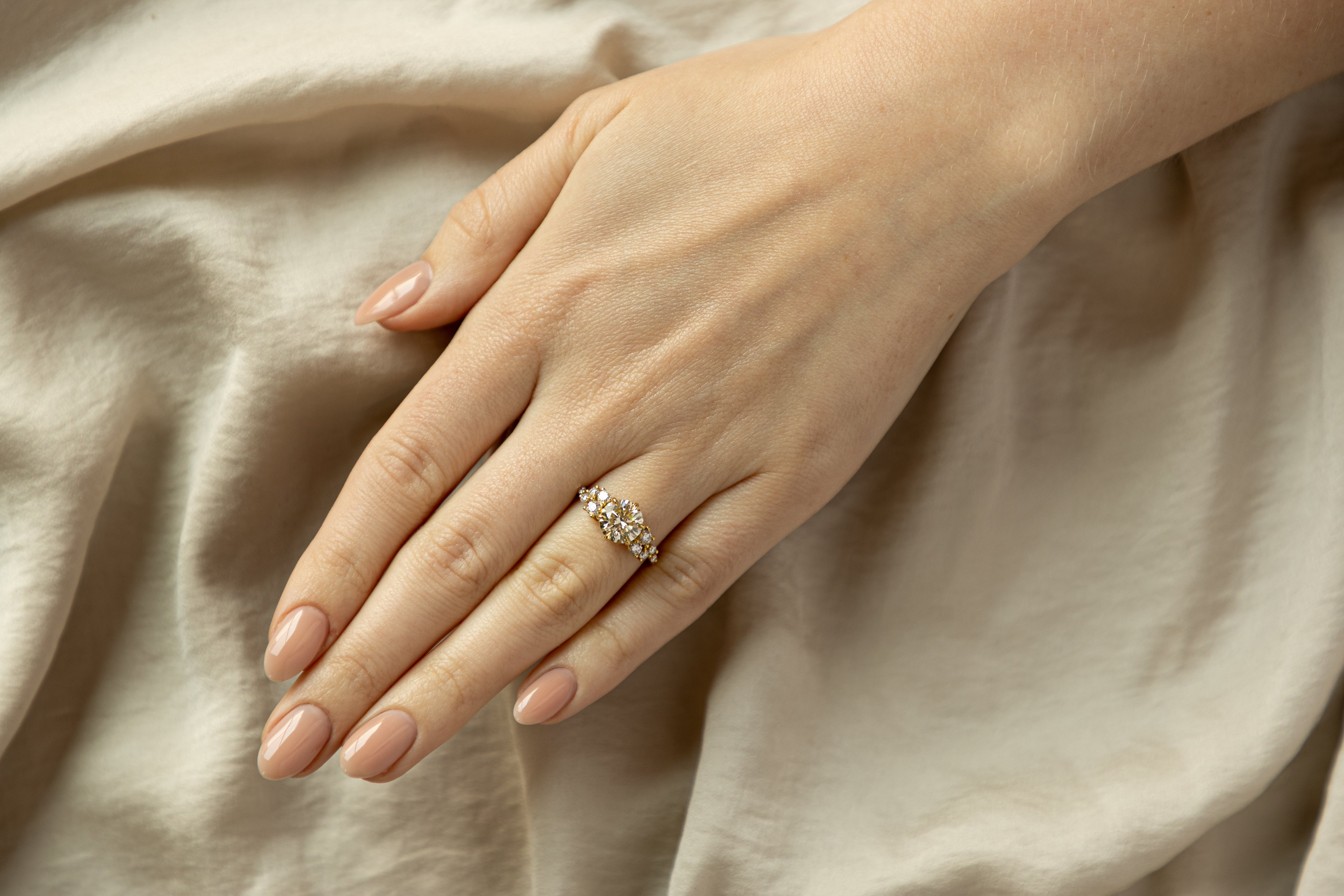 2.10 Carat Round Brilliant Diamond Floral Engagement Ring in 18K Yellow Gold GIA Certified - Queen May