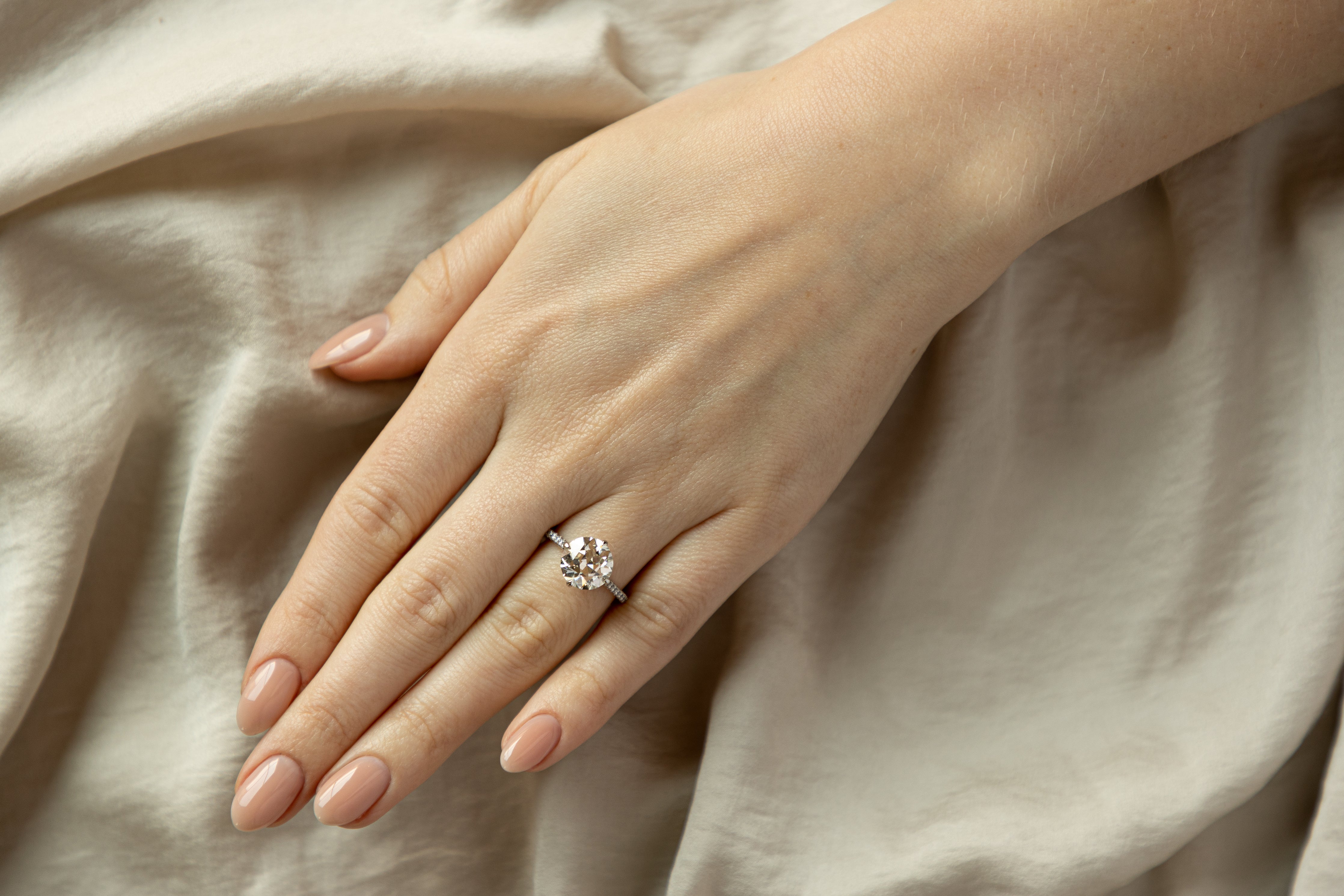 Platinum 3.66 Carat Old European Cut Diamond Hidden Halo Engagement Ring - Queen May