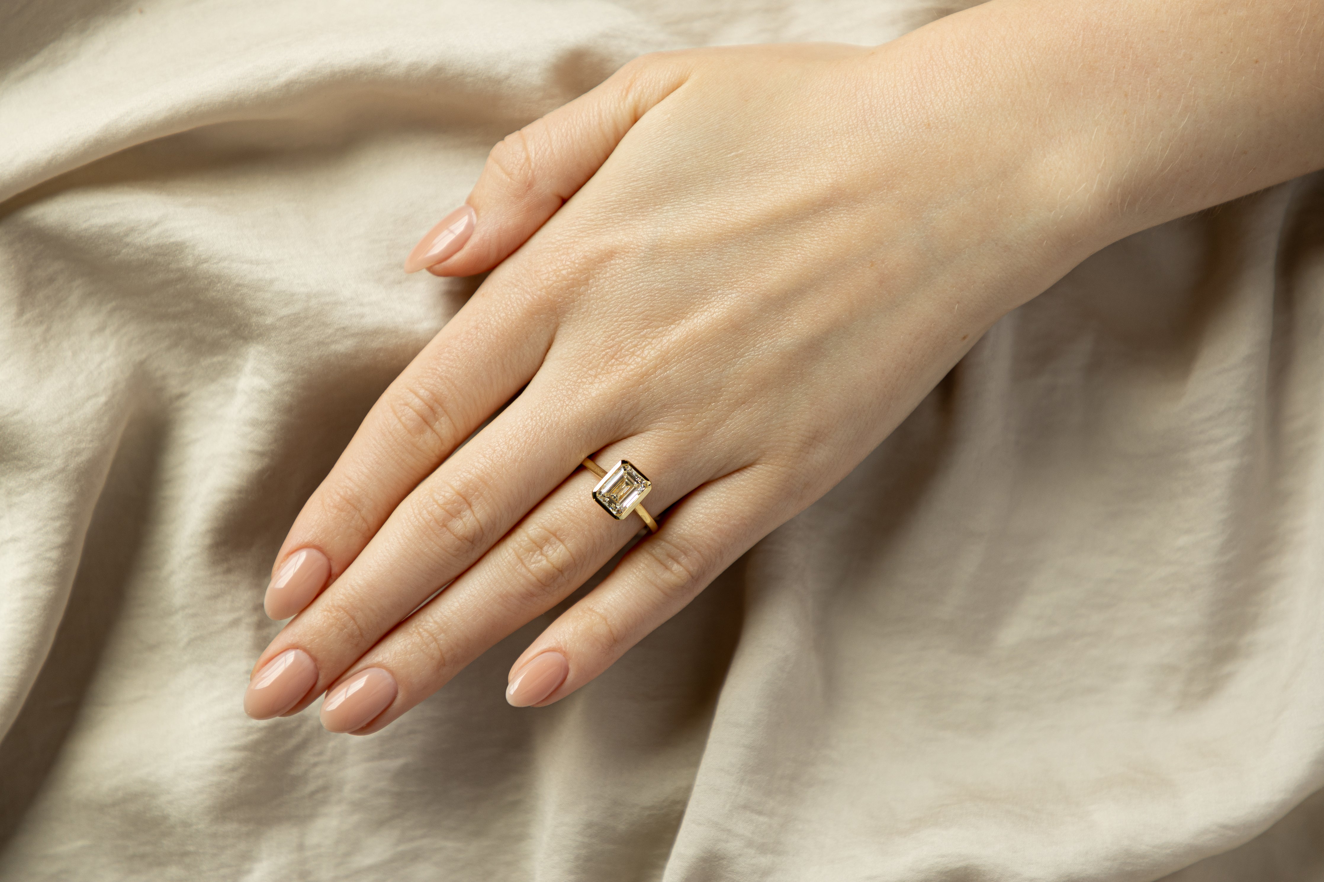 2.51 Carat Emerald Cut Diamond Bezel Engagement Ring in 18K Yellow Gold GIA Certified - Queen May