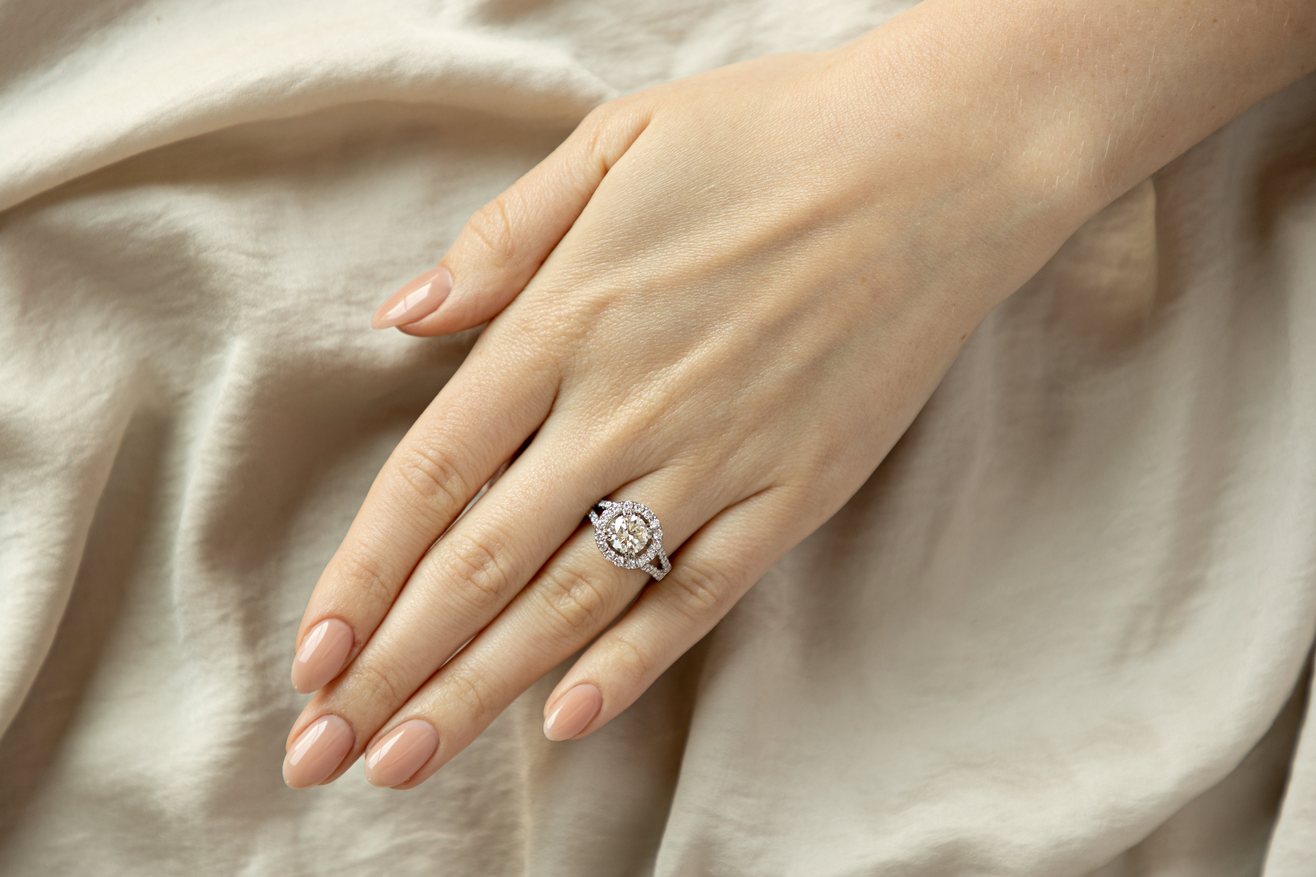 1.72 Carat Round Brilliant Diamond Halo Engagement Ring in 18K White Gold GIA Certified - Queen May