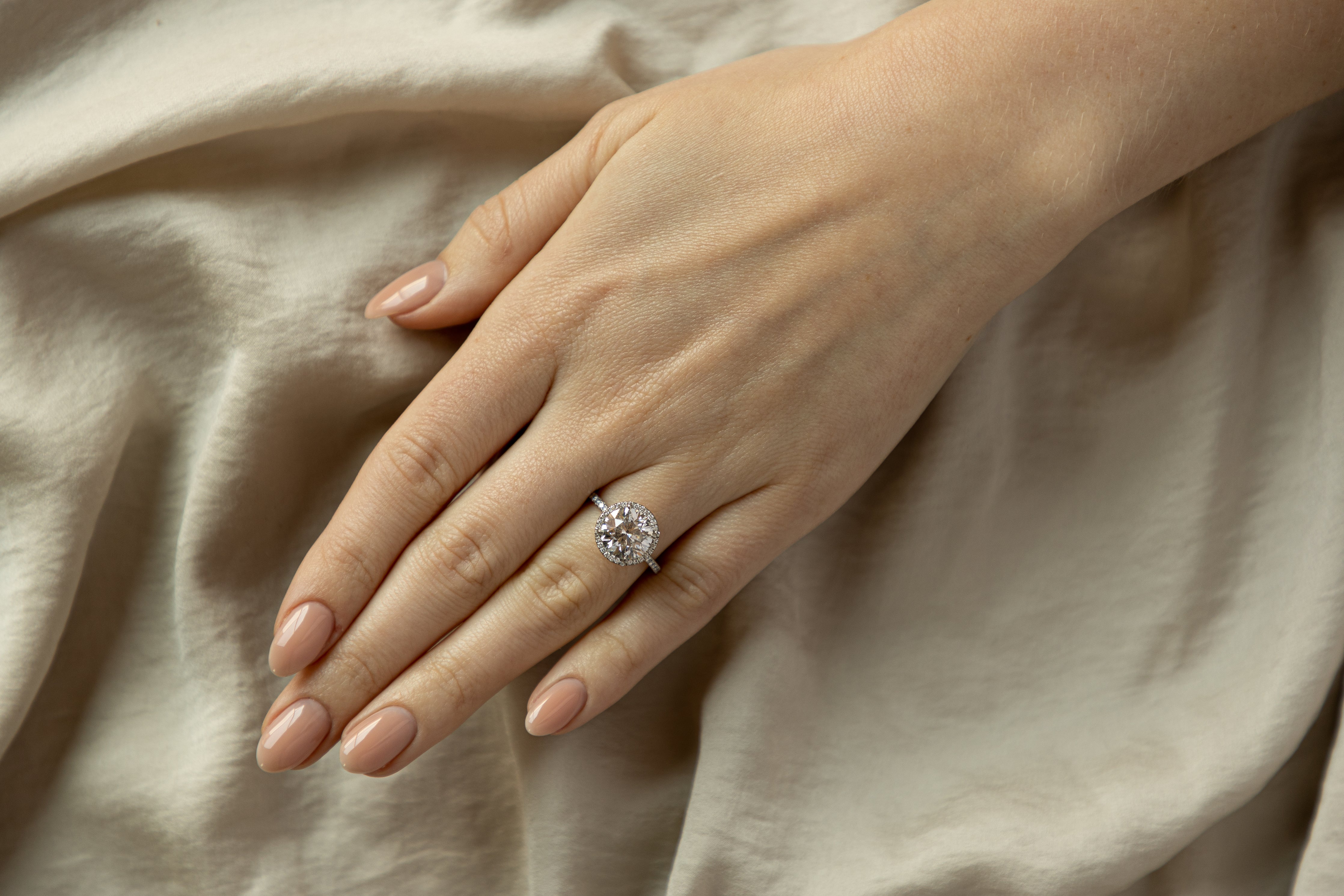 Platinum 3.92 Carat Round Brilliant Diamond Halo Engagement Ring GIA Certified - Queen May