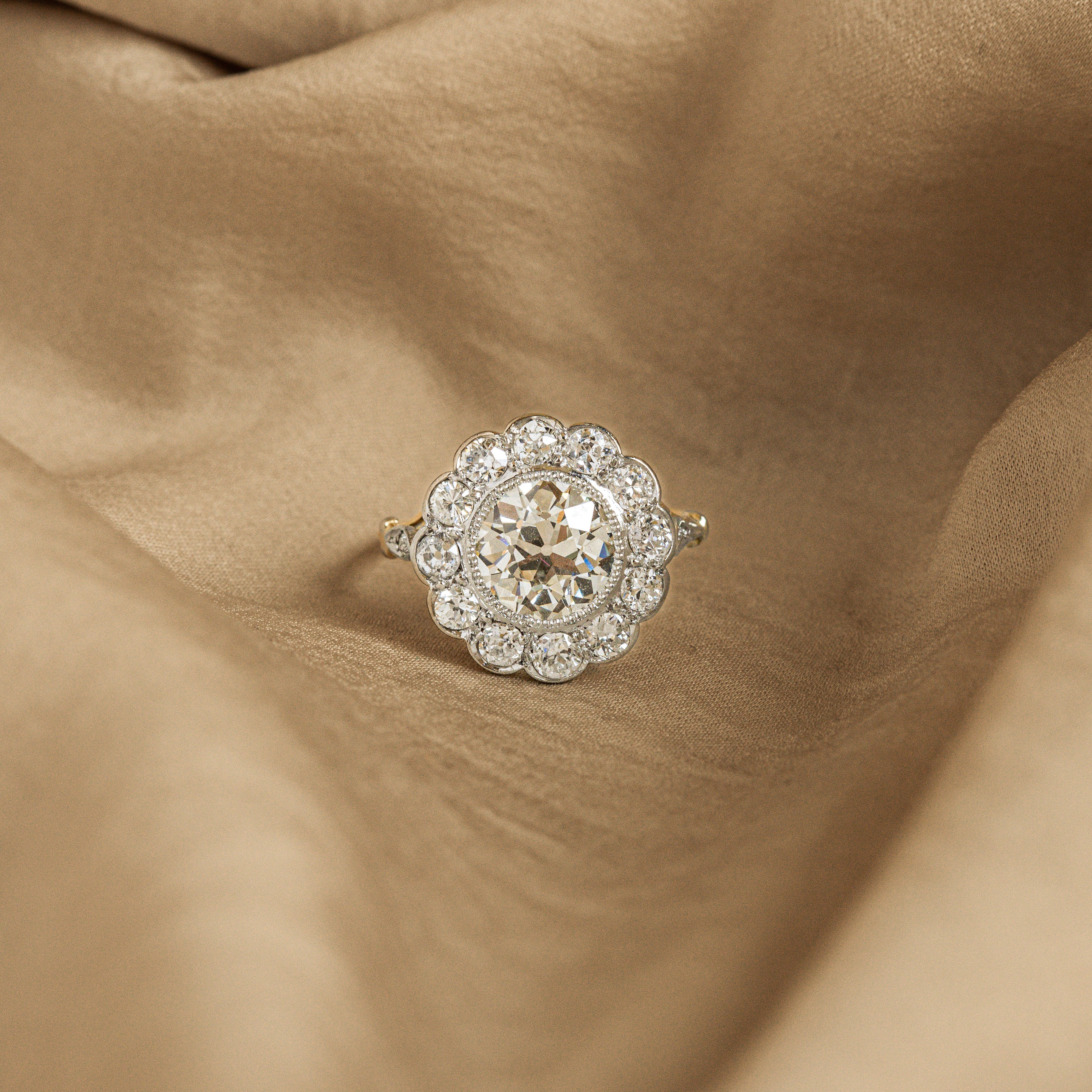 Edwardian 2.13 Carat Old European Diamond Cluster Ring - Queen May