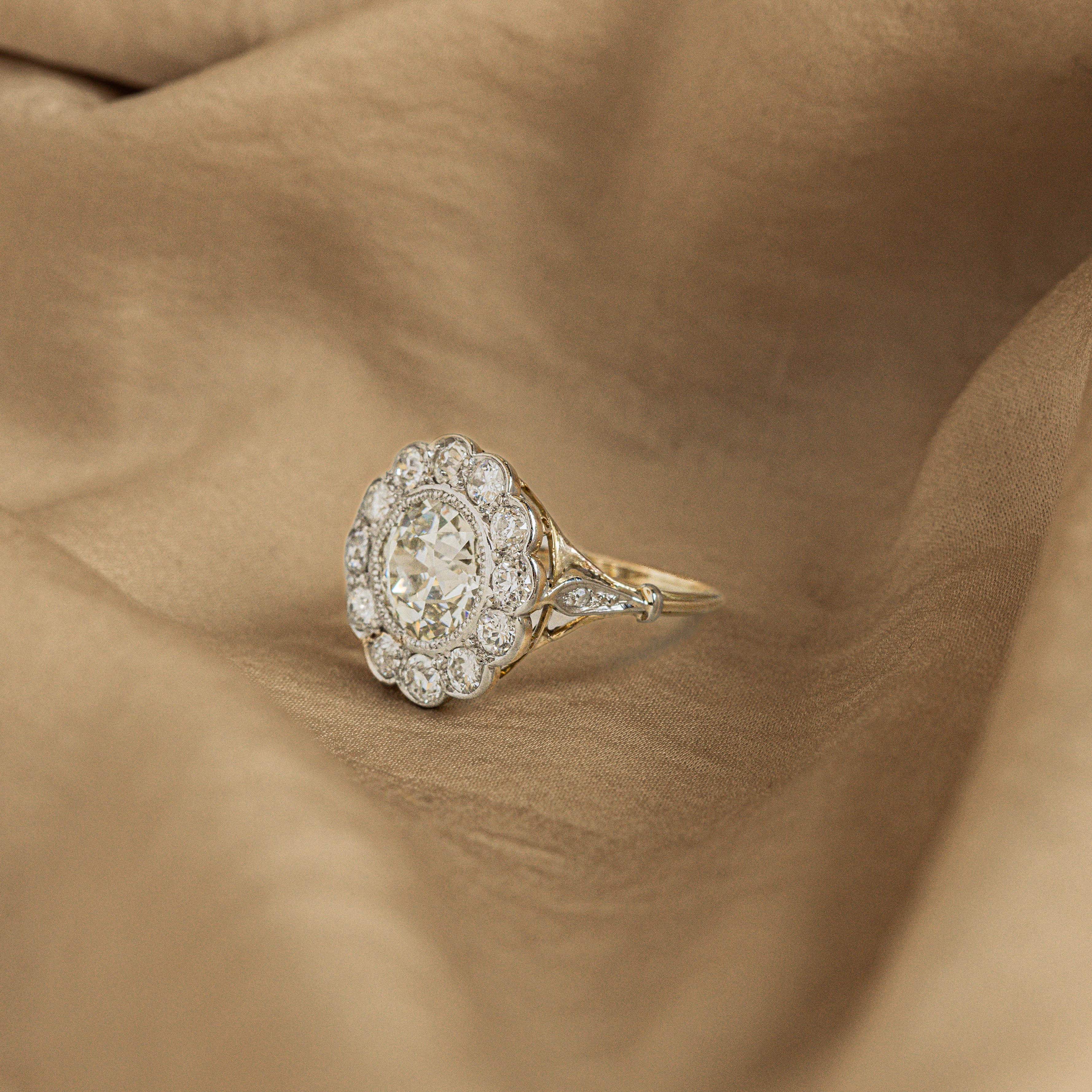 Edwardian 2.13 Carat Old European Diamond Cluster Ring - Queen May