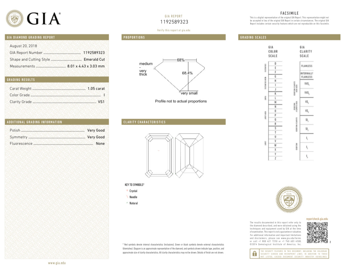 1 Carat Emerald Cut Diamond Engagement Ring - Queen May