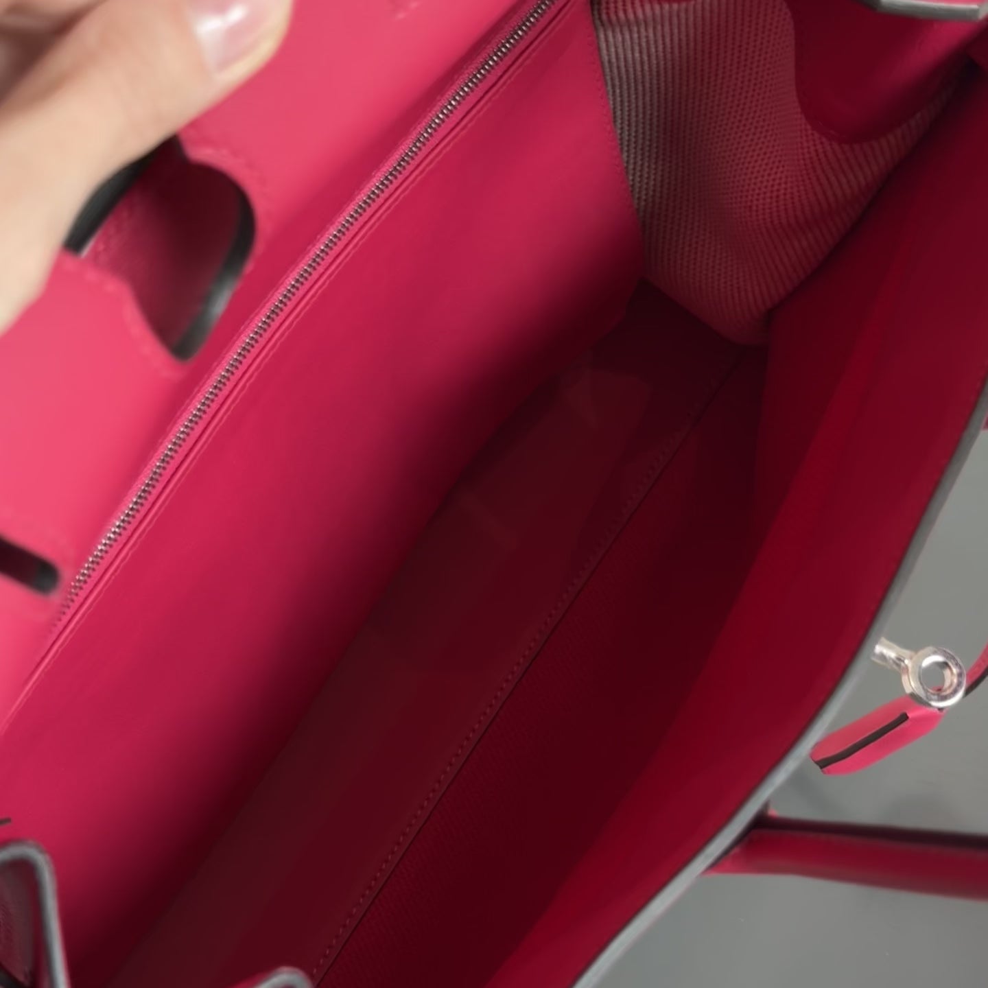 Limited Edition Hermes Framboise Swift and Ecru Toile Fray Fray Birkin 35 PHW Palladium Hardware - Queen May