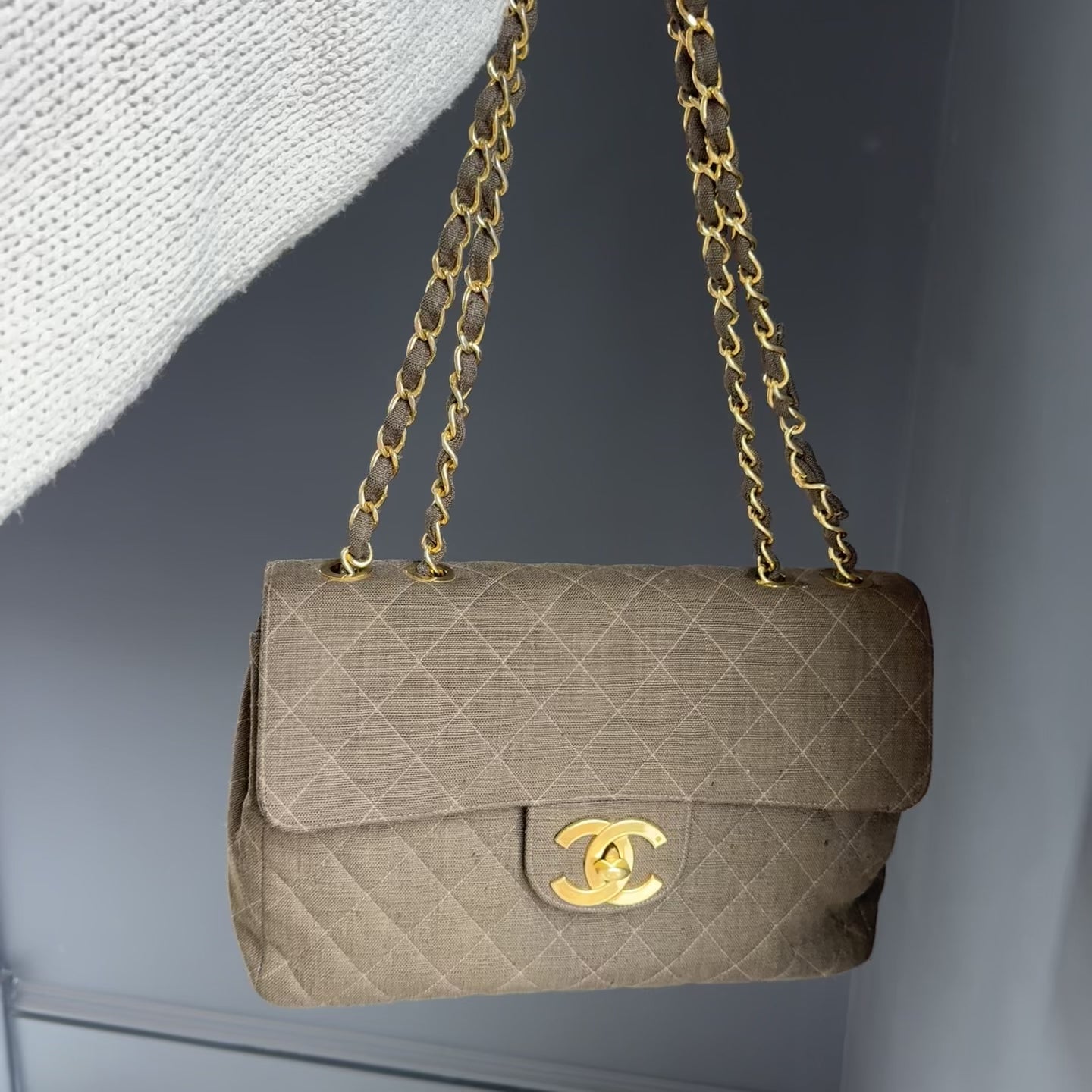 Vintage Chanel Linen Brown Maxi Singleflap - Queen May