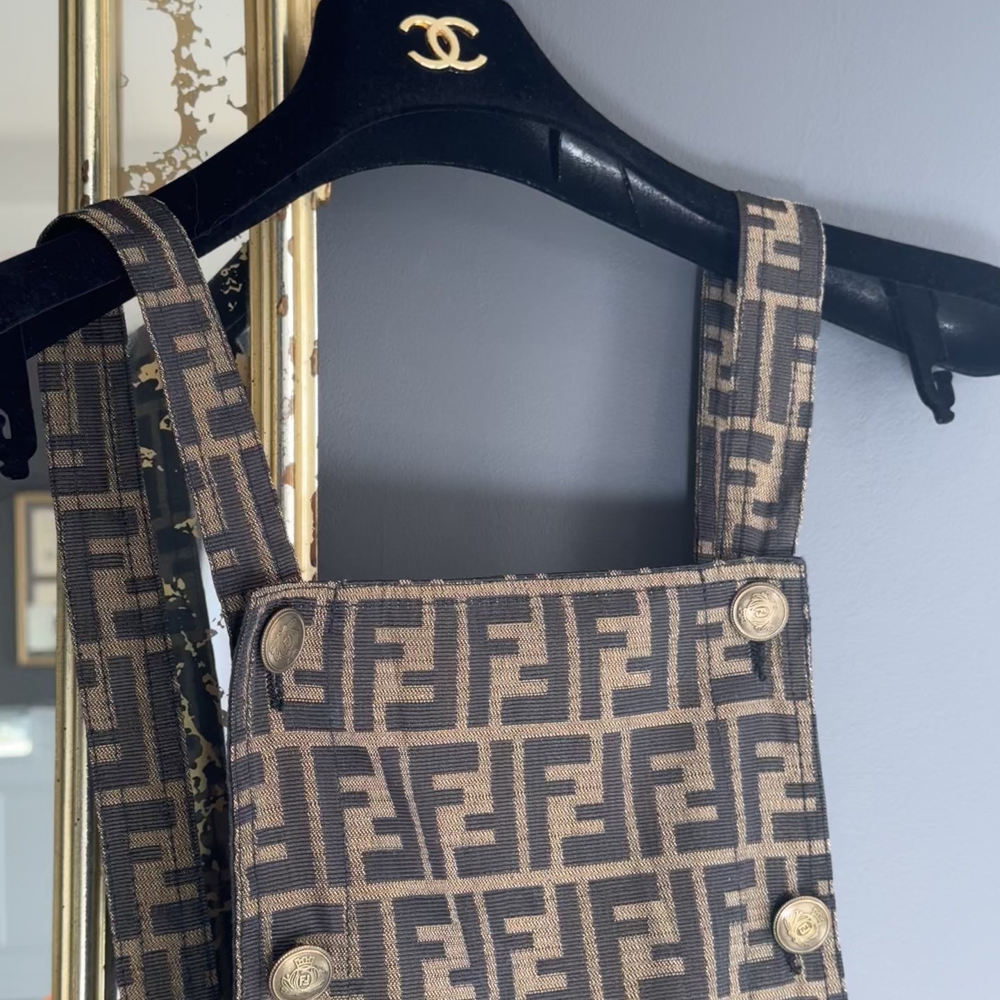 Vintage Fendi Pinafore 1990s Zucca Logo Print Overall Dress - Queen May
