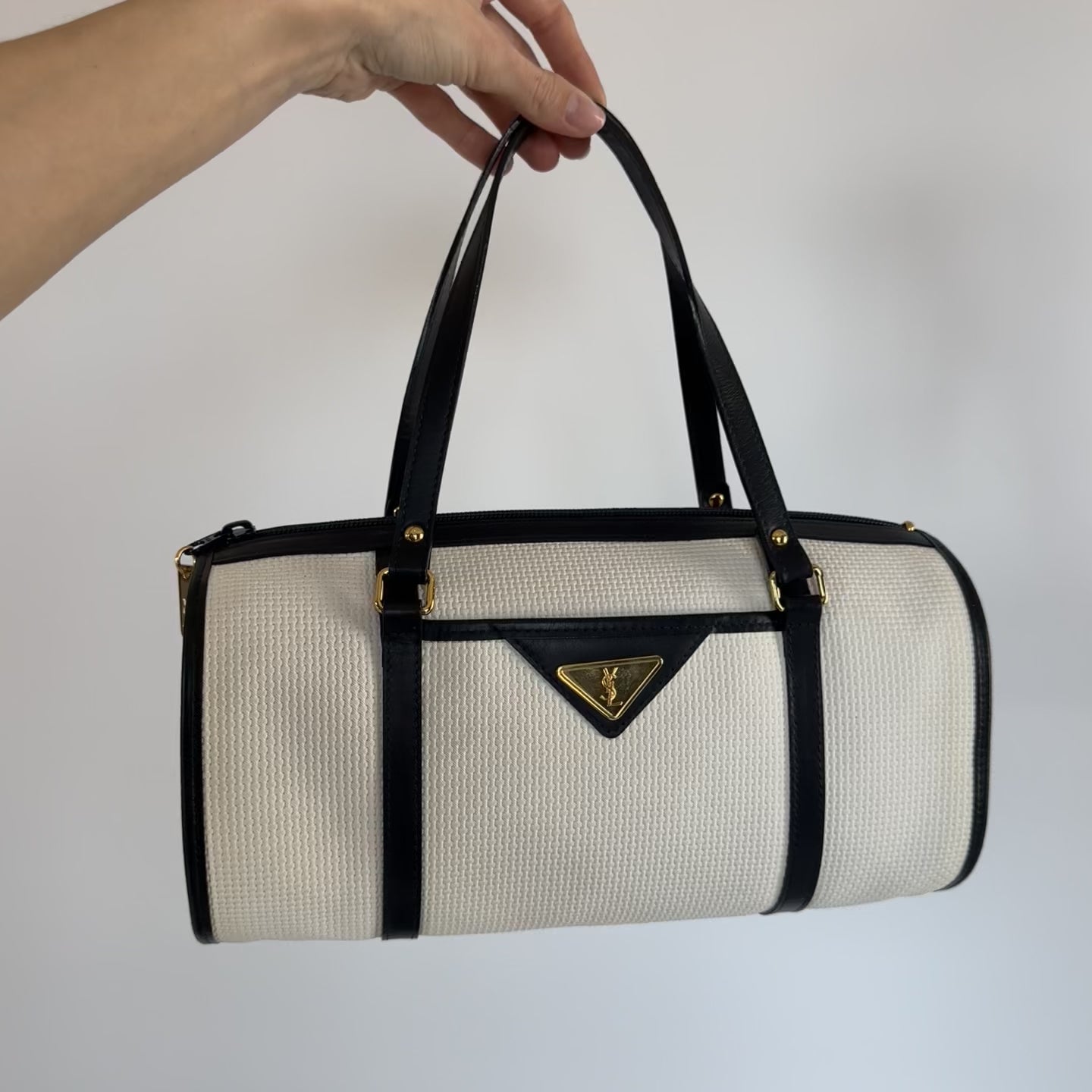 Vintage Yves Saint Laurent Boston Bag White/Navy - Queen May