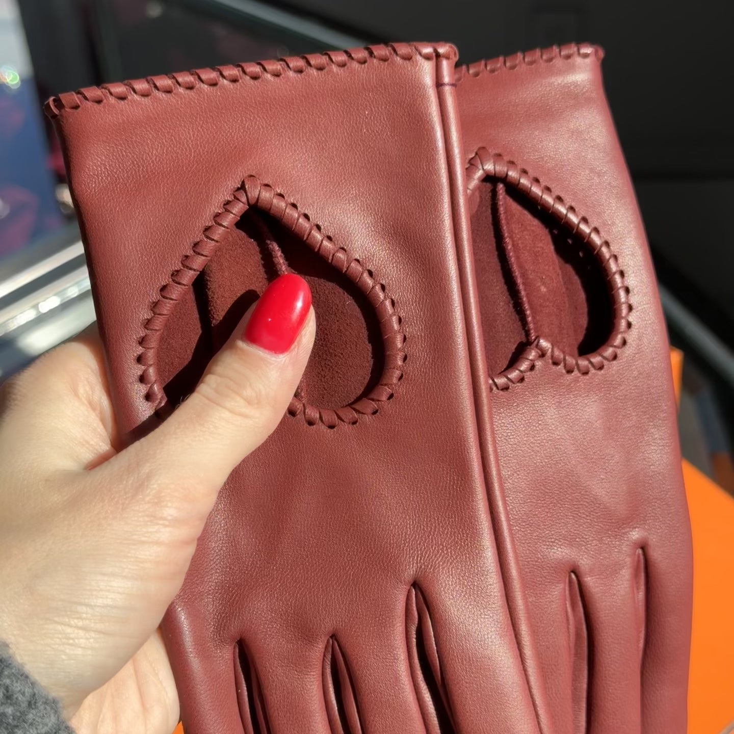 Hermes Heart Gloves In Red Lambskin - Queen May