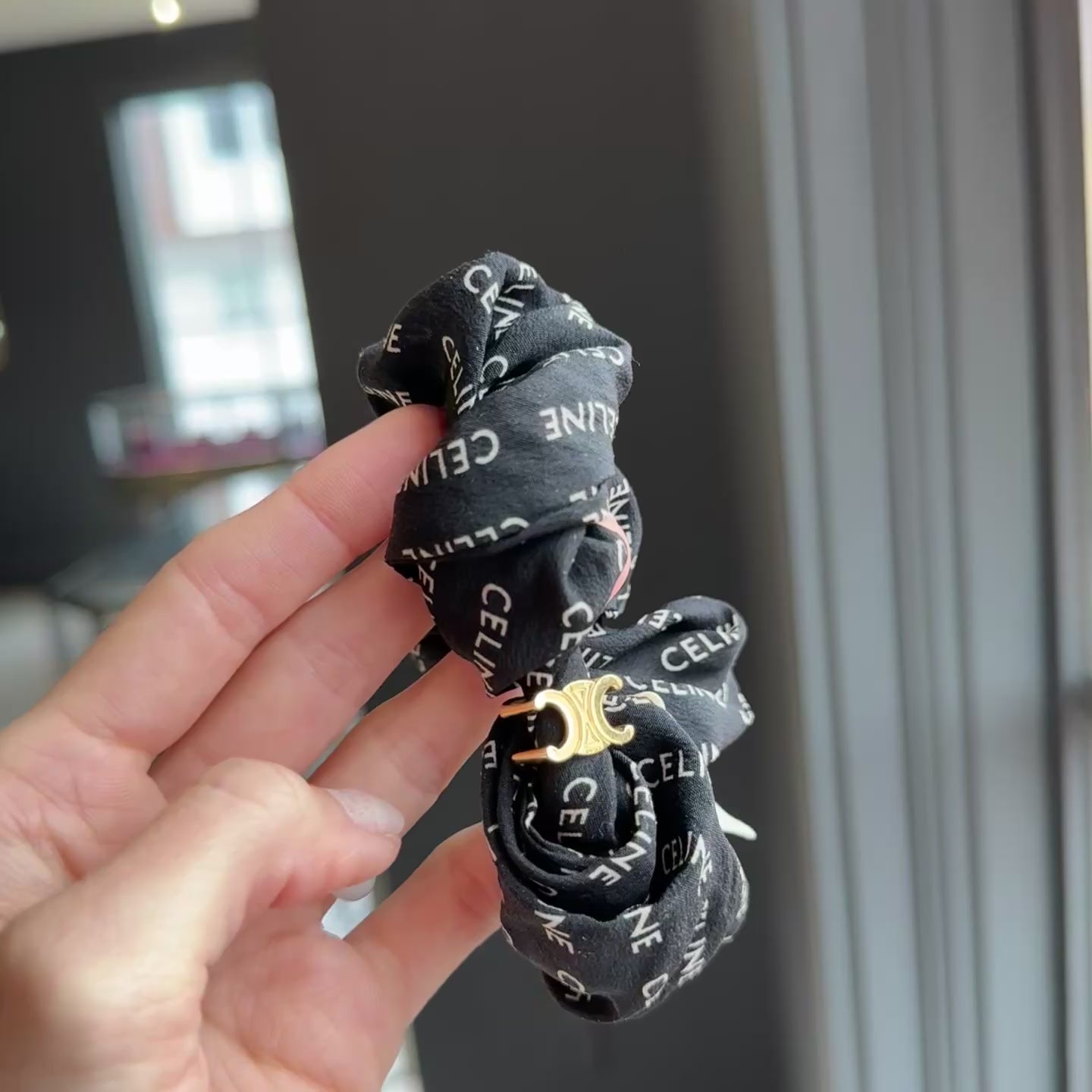 Celine Black Logo Scrunchie - Queen May
