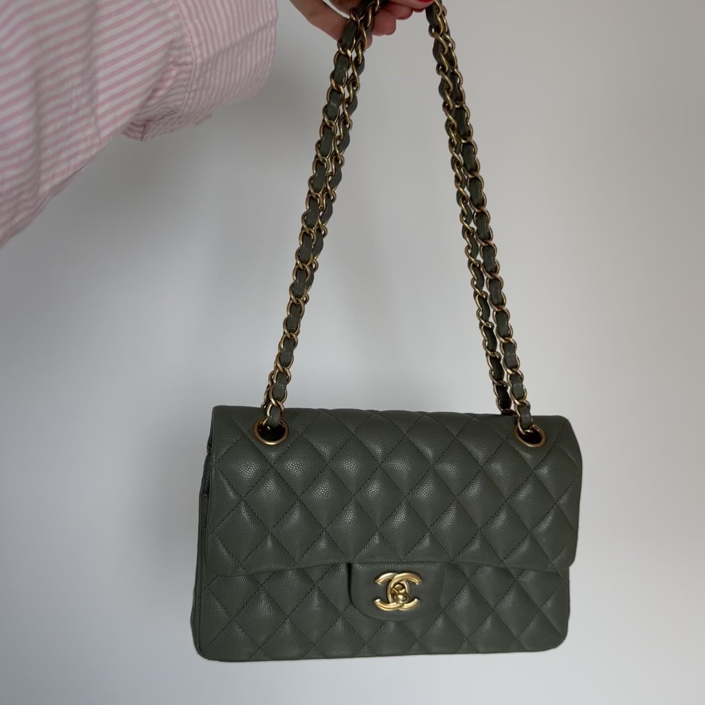 Chanel Classic Small Double Flap Iridescent Green 18C Caviar - Queen May