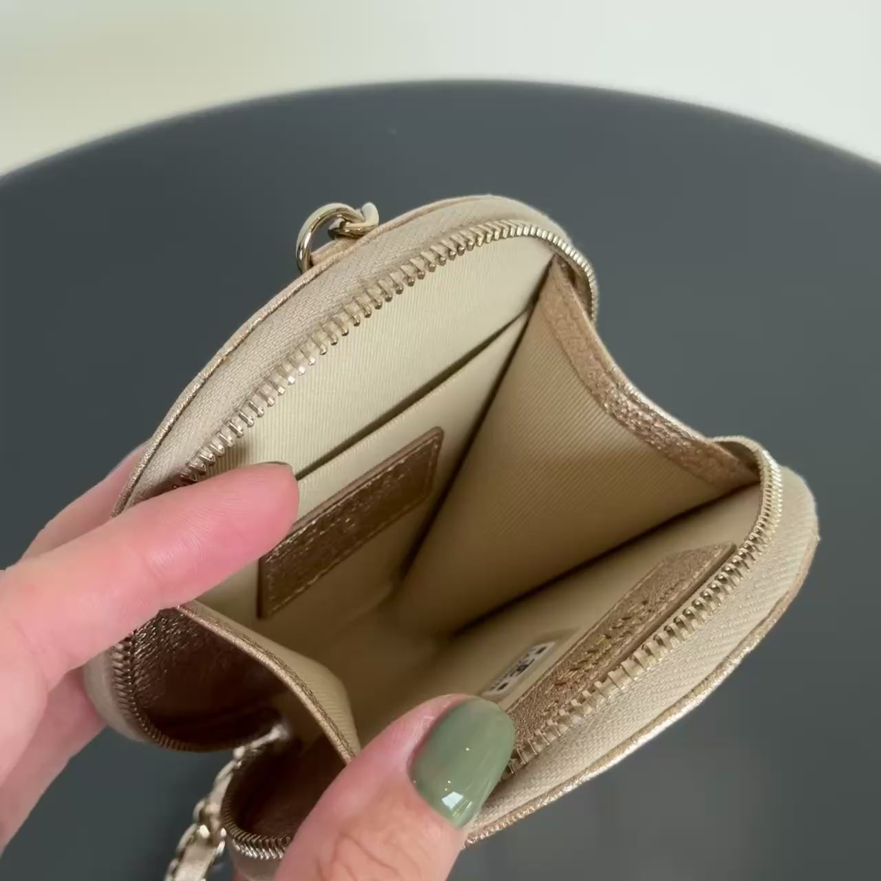 Chanel Metallic Lambskin Quilted Round Clip On Coin Purse Airpods Case - Queen May