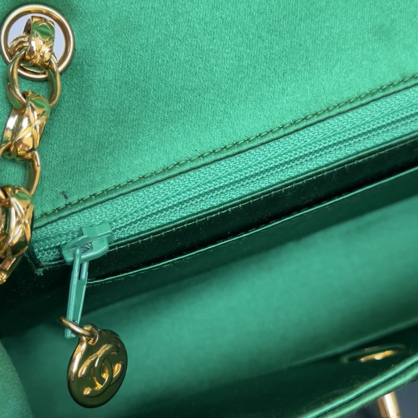 Rare Chanel Mini Diana Green Satin Bijou Chain Series 1 - Queen May