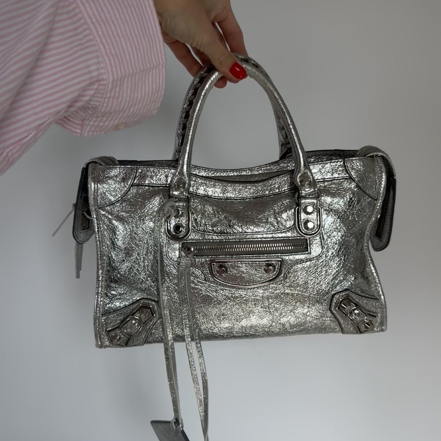 Balenciaga Metallic Silver Edge City Bag (Rare Color) - Queen May