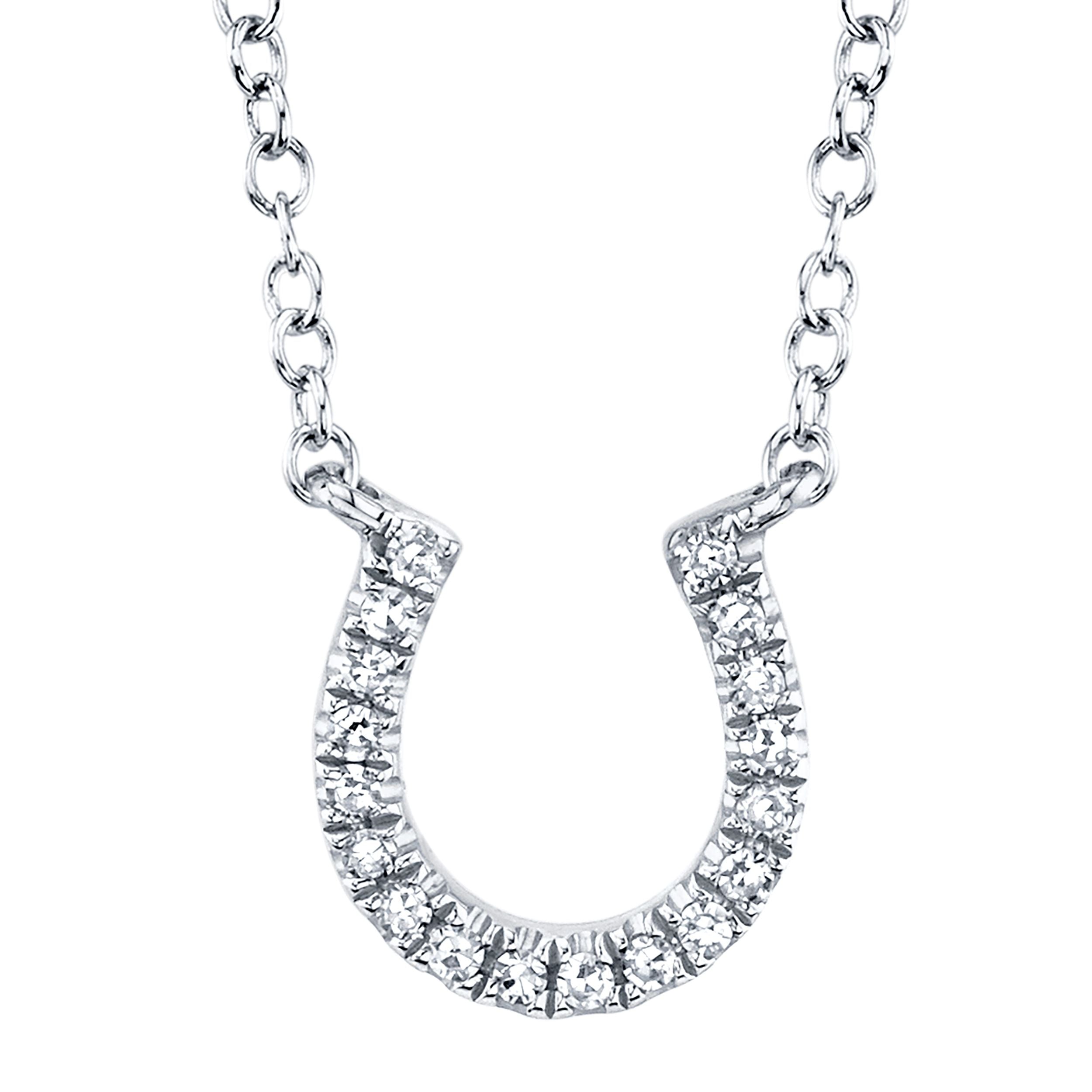14K Gold Mini Diamond Horseshoe Pendant Necklace - Queen May