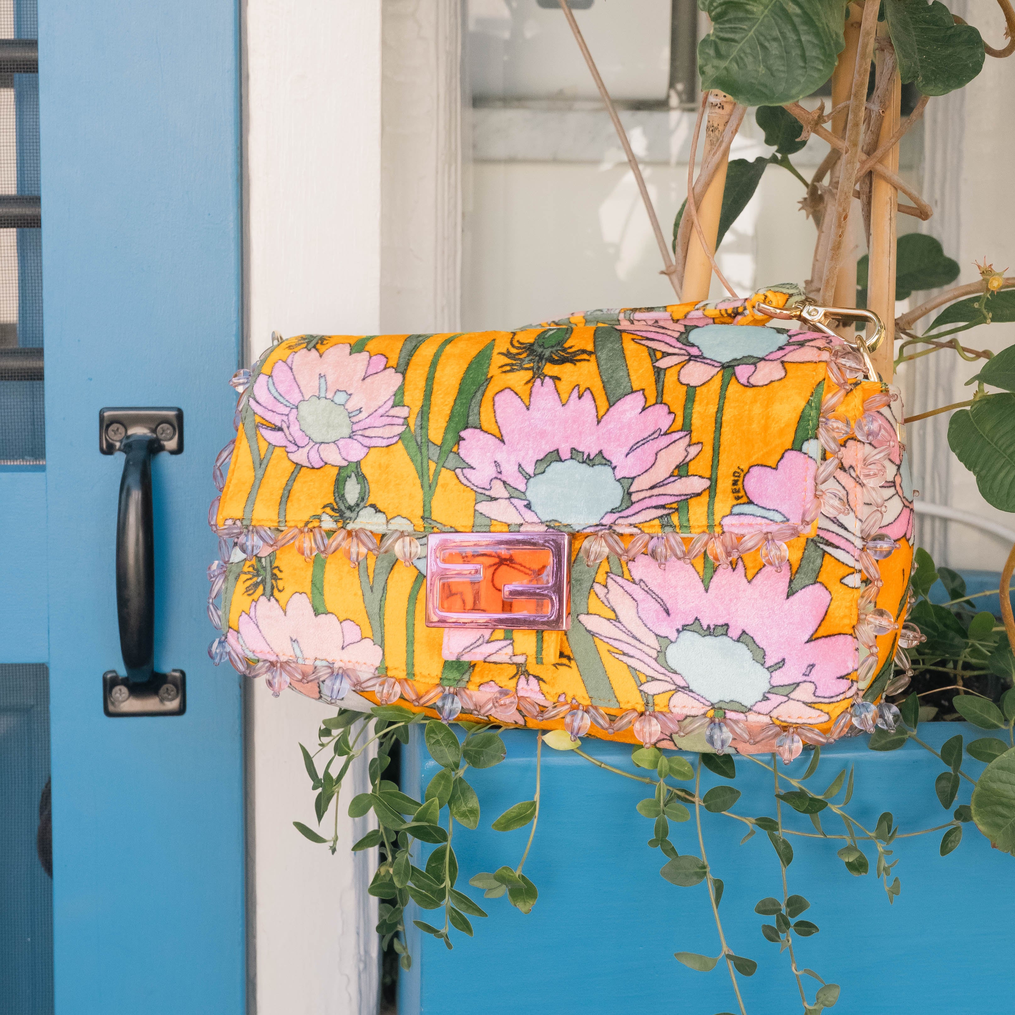 Rare Limited Edition Fendi Floral Velvet Baguette - Queen May