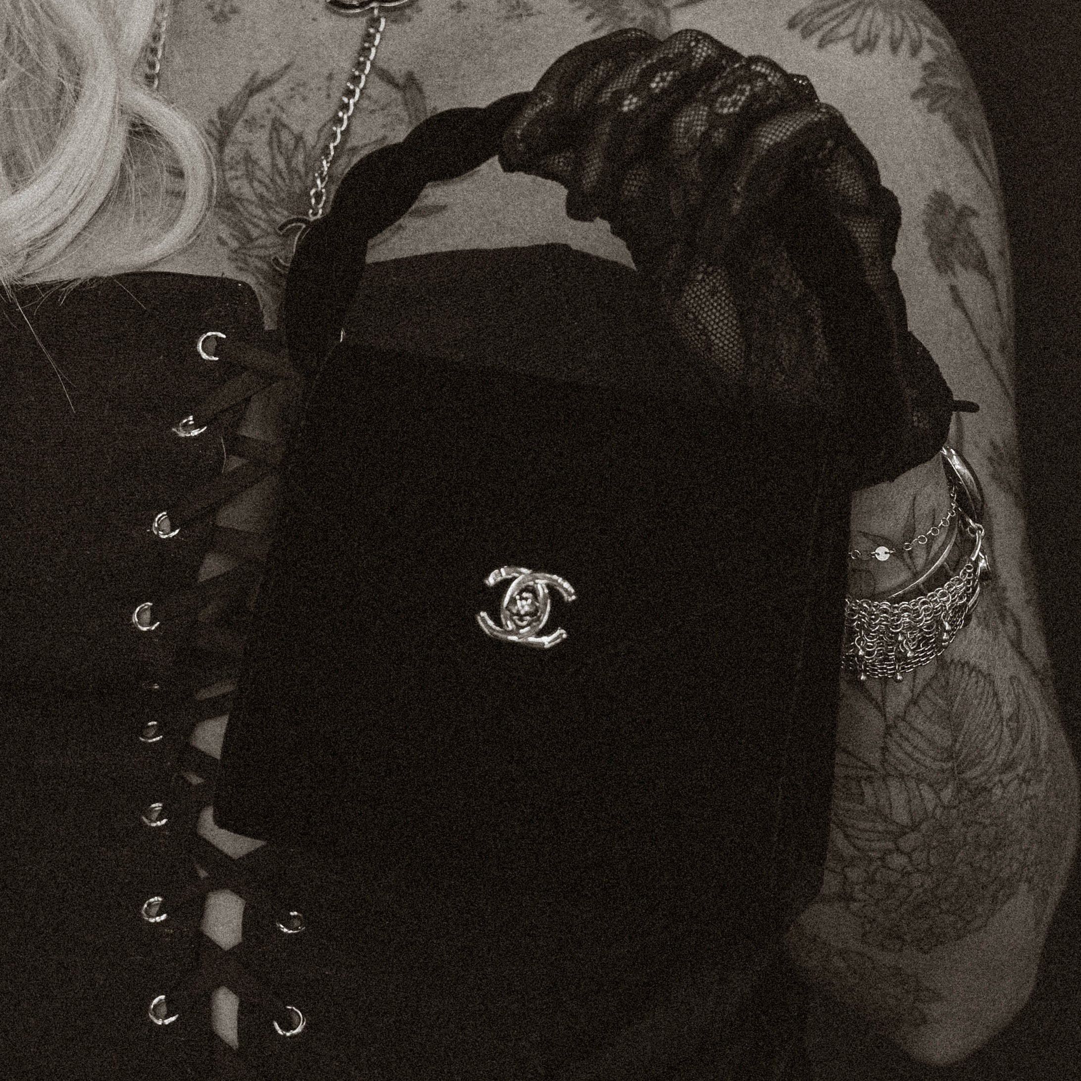 Ultra Rare Vintage Chanel Black Velvet Trusted Top Handle Bag 1996-1997 - Queen May