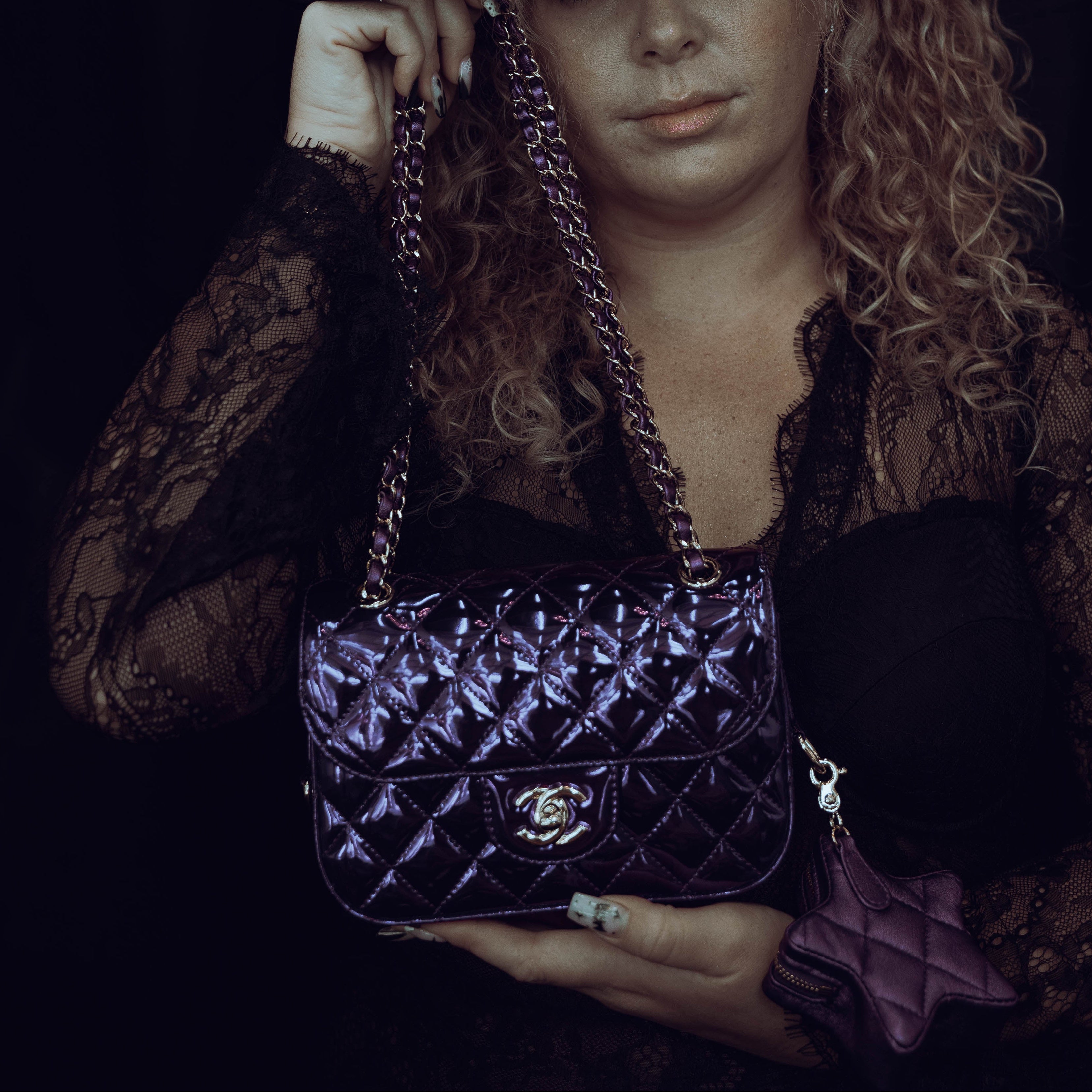 Chanel Metallic Lambskin Hollywood Boulevard Flap Bag With Star Clip On Coin Purse Purple - Queen May