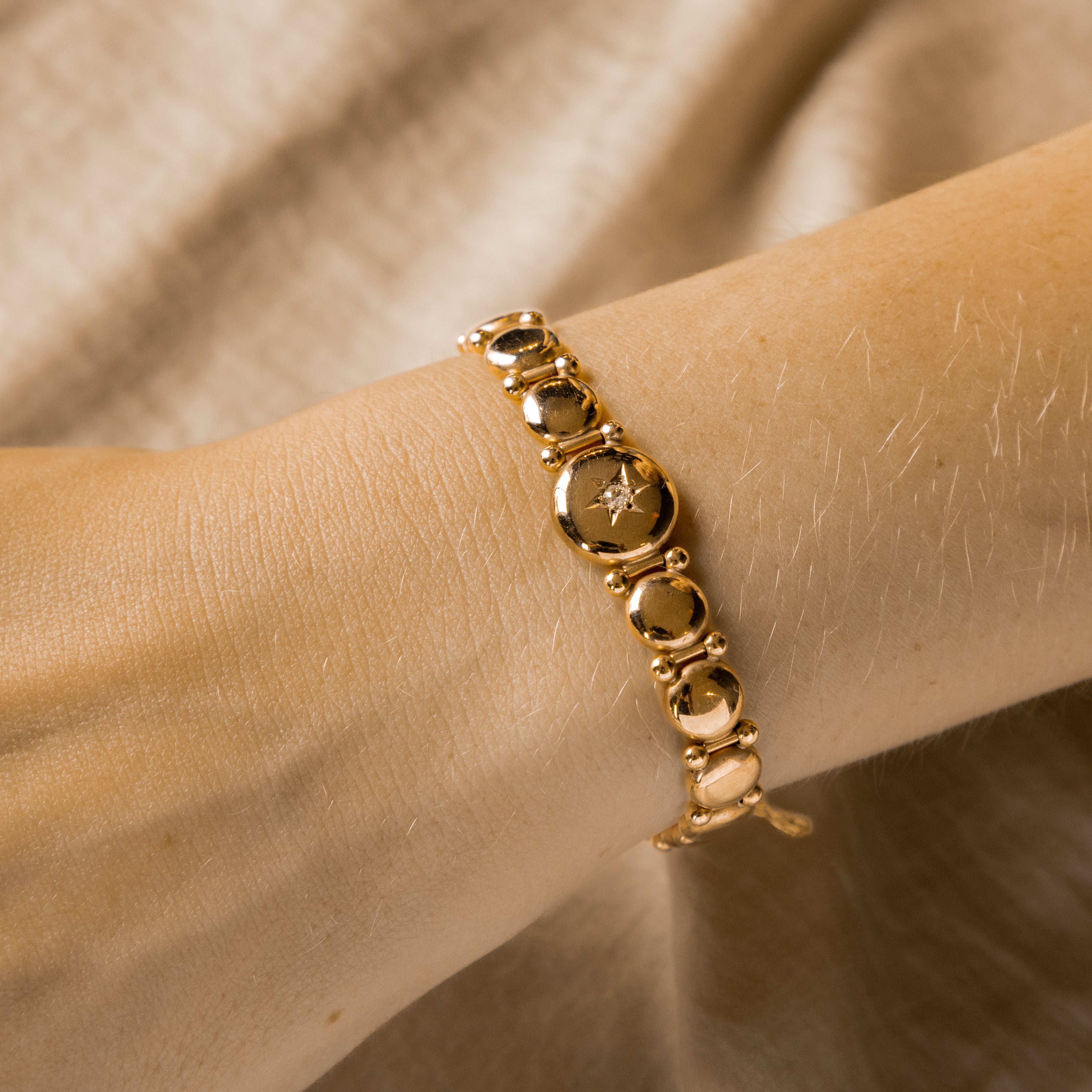 Victorian 10K Rose Gold Diamond Button Link Bracelet - Queen May