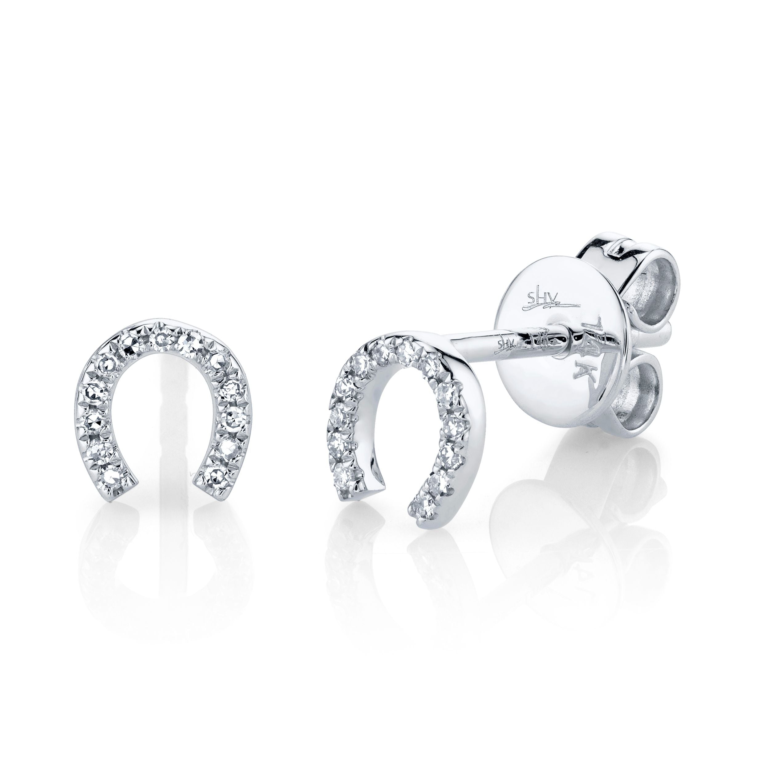 14K Gold Diamond Mini Horseshoe Stud Earrings - Queen May