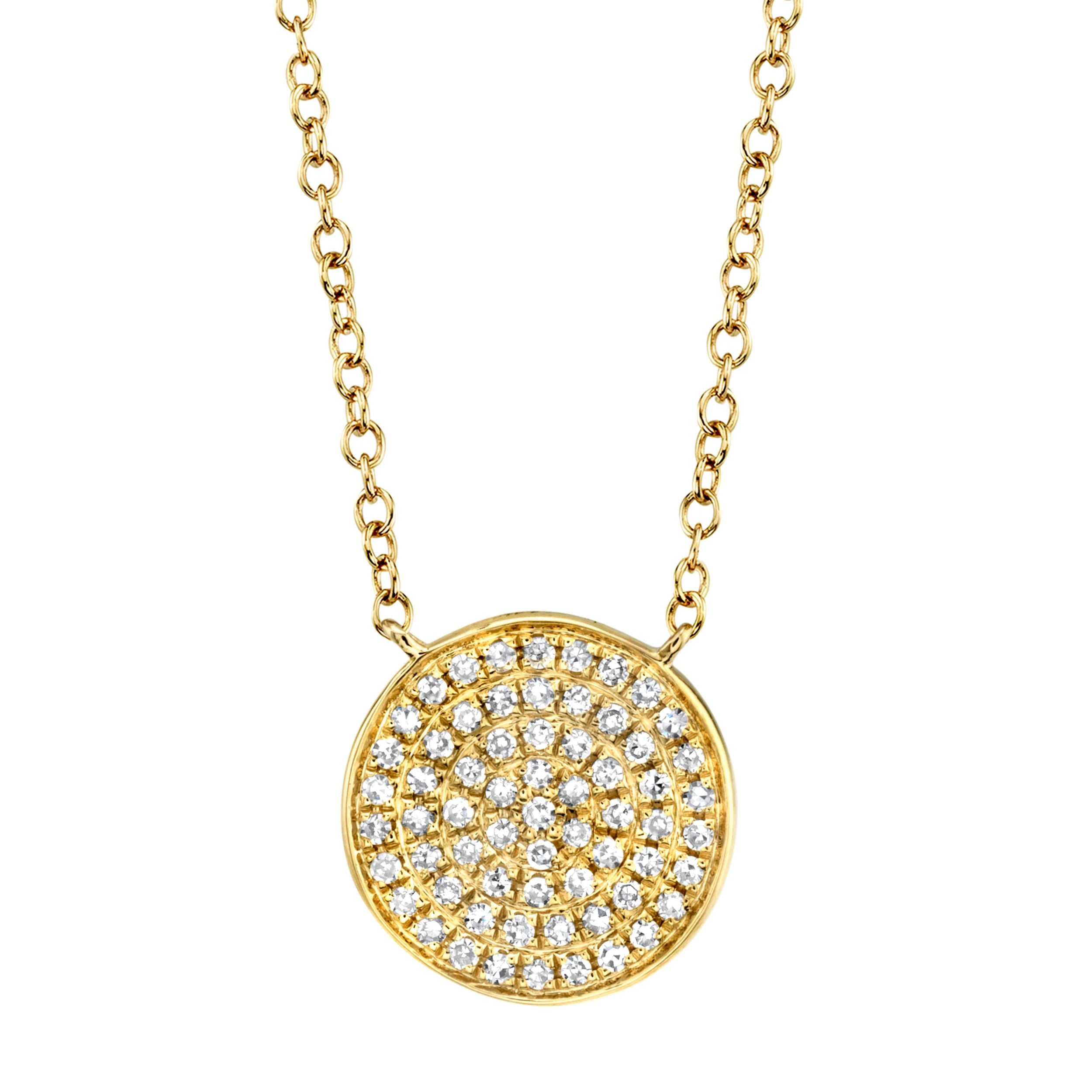 14K Gold Diamond Pave Circle Pendant Necklace - Queen May