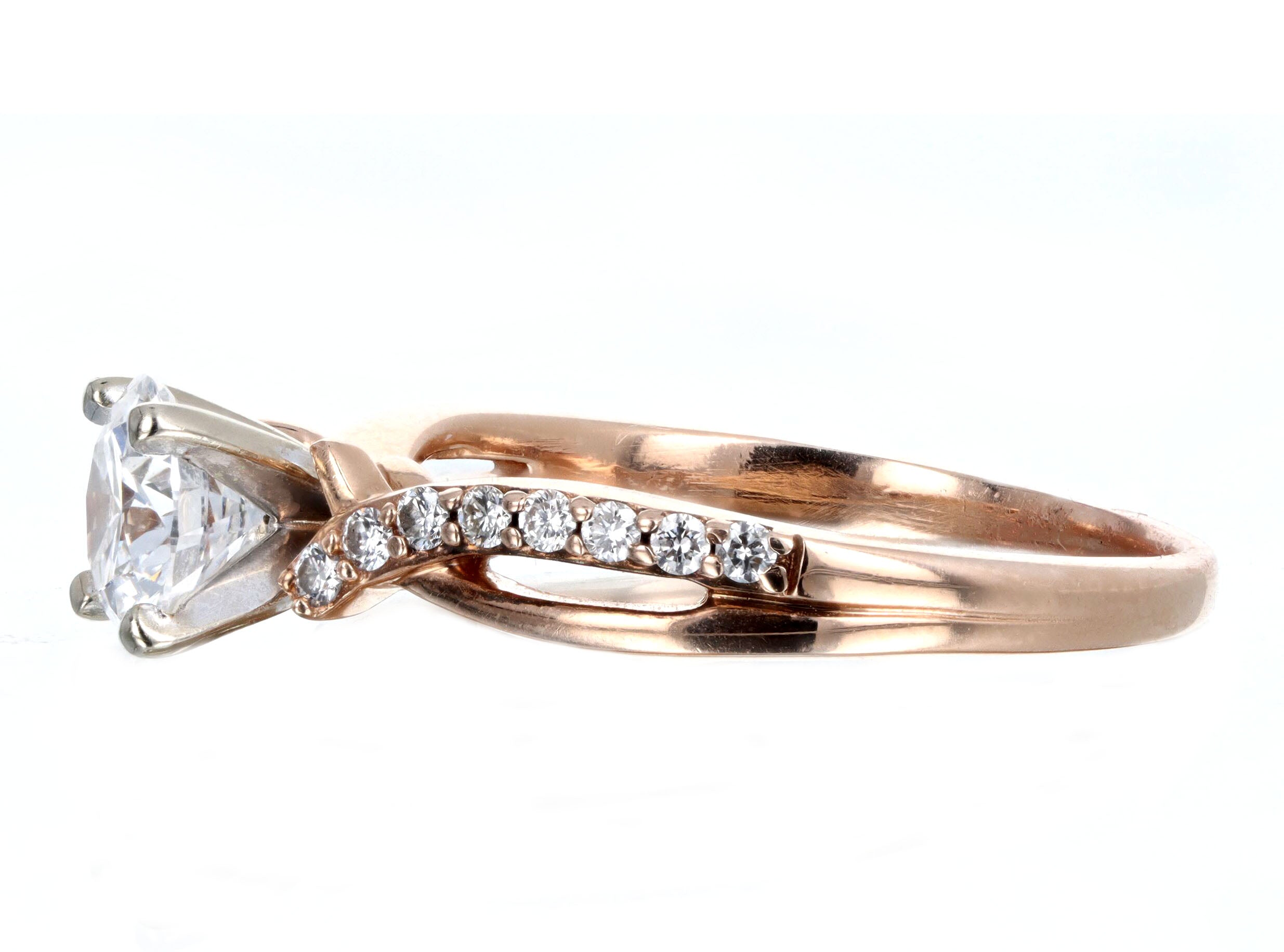 14K Rose Gold 0.80 Carat Round Brilliant Diamond Twist Band Engagement Ring GIA Certified - Queen May
