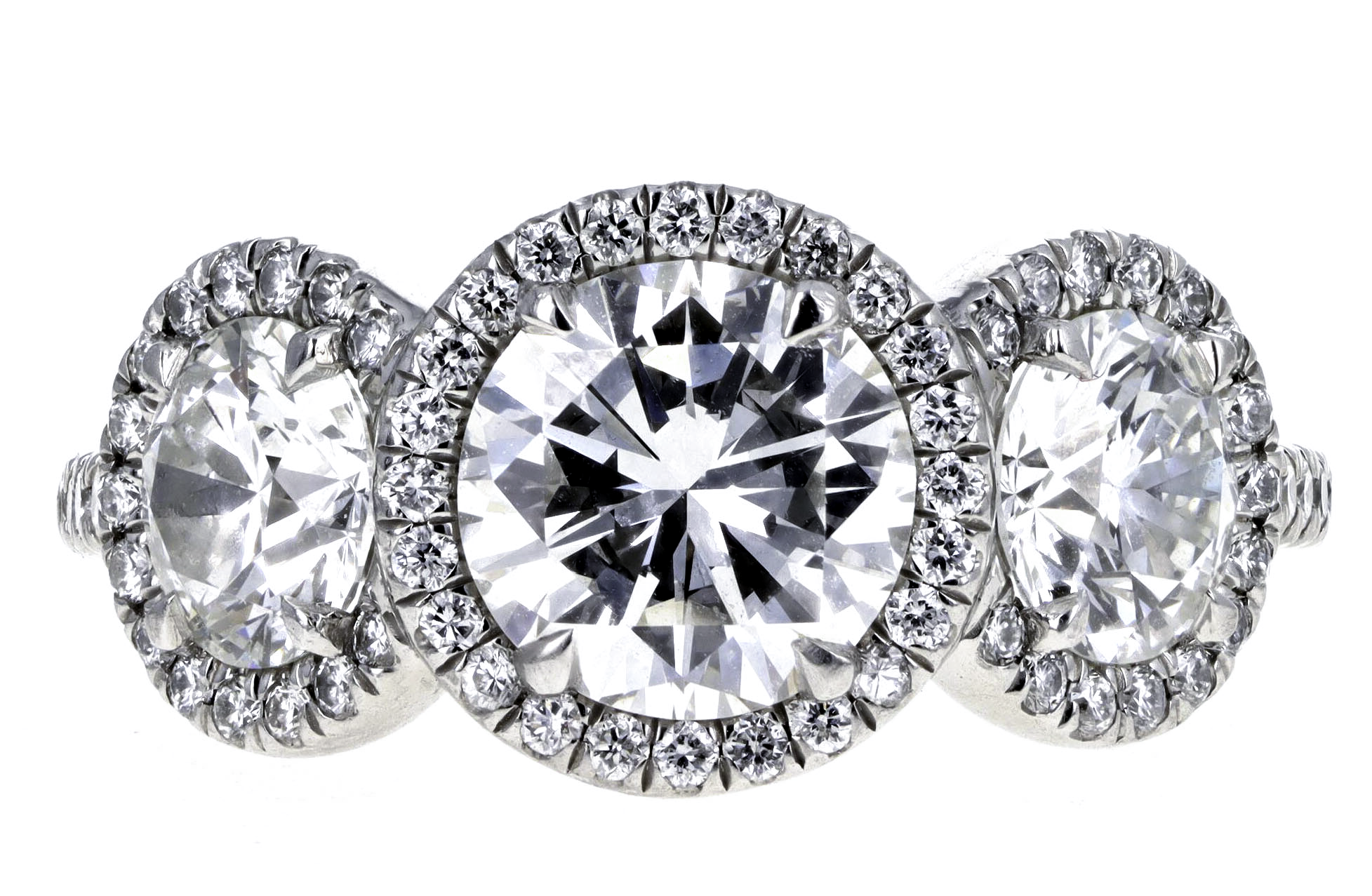 1.49 Carat Round Brilliant Diamond Three Stone Halo Engagement Ring in Platinum GIA Certified - Queen May