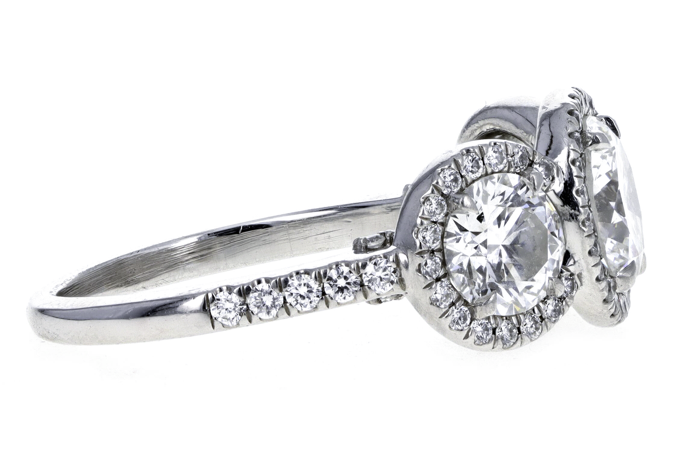 1.49 Carat Round Brilliant Diamond Three Stone Halo Engagement Ring in Platinum GIA Certified - Queen May