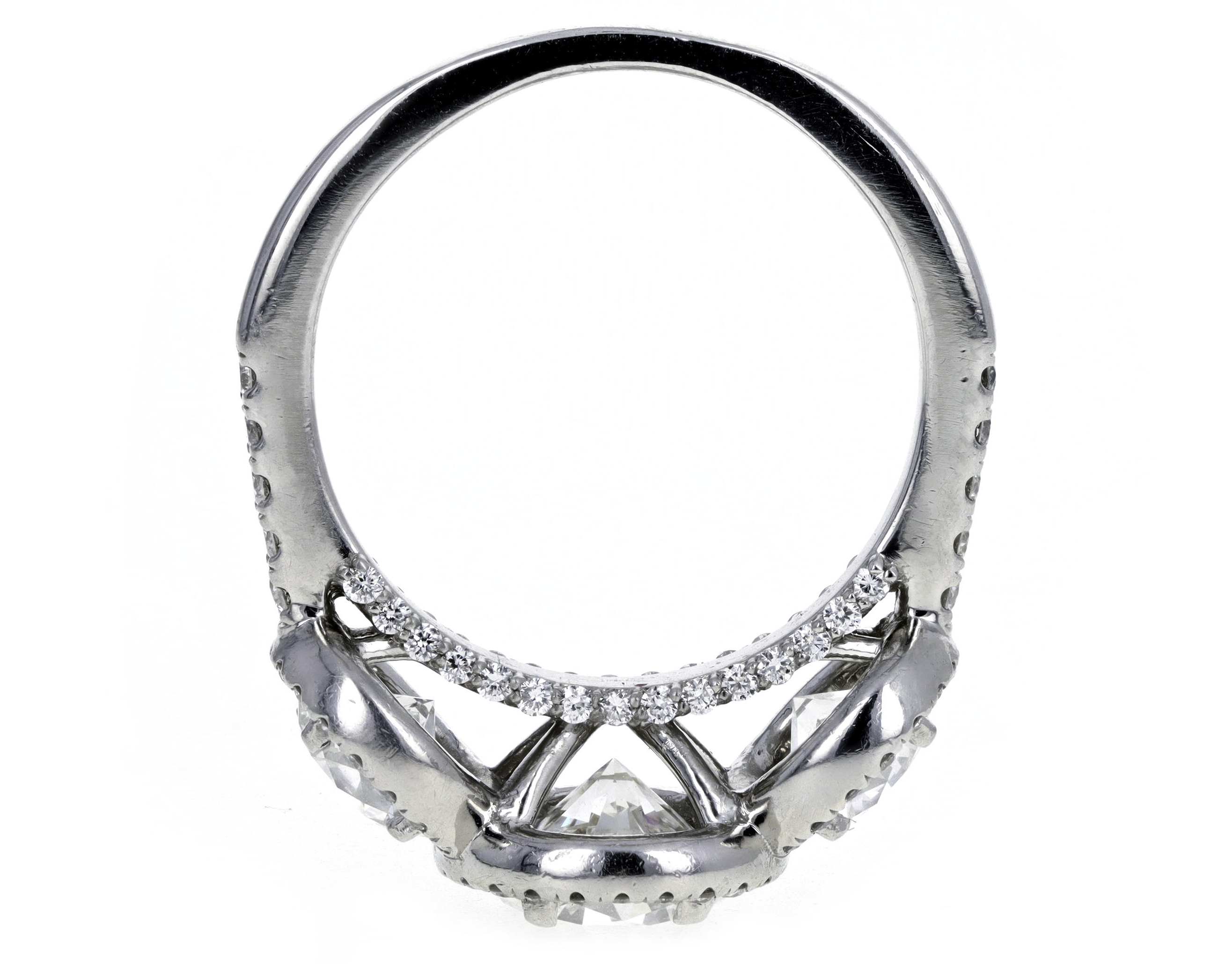 1.49 Carat Round Brilliant Diamond Three Stone Halo Engagement Ring in Platinum GIA Certified - Queen May