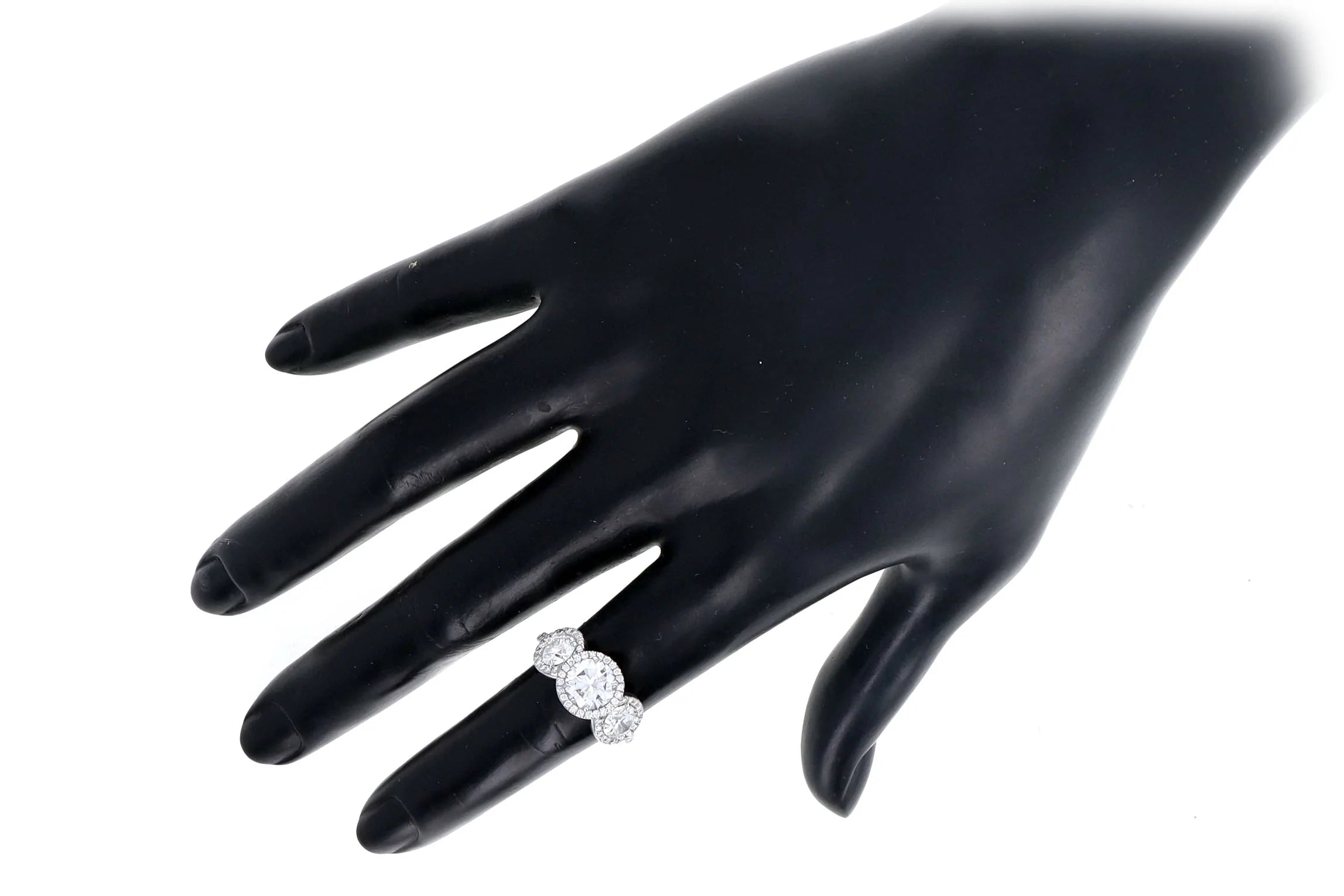 1.49 Carat Round Brilliant Diamond Three Stone Halo Engagement Ring in Platinum GIA Certified - Queen May