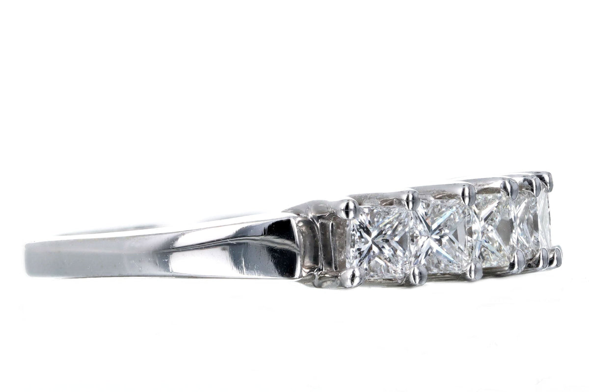 14K White Gold 1 Carat Total Weight Princess Diamond Wedding Band - Queen May