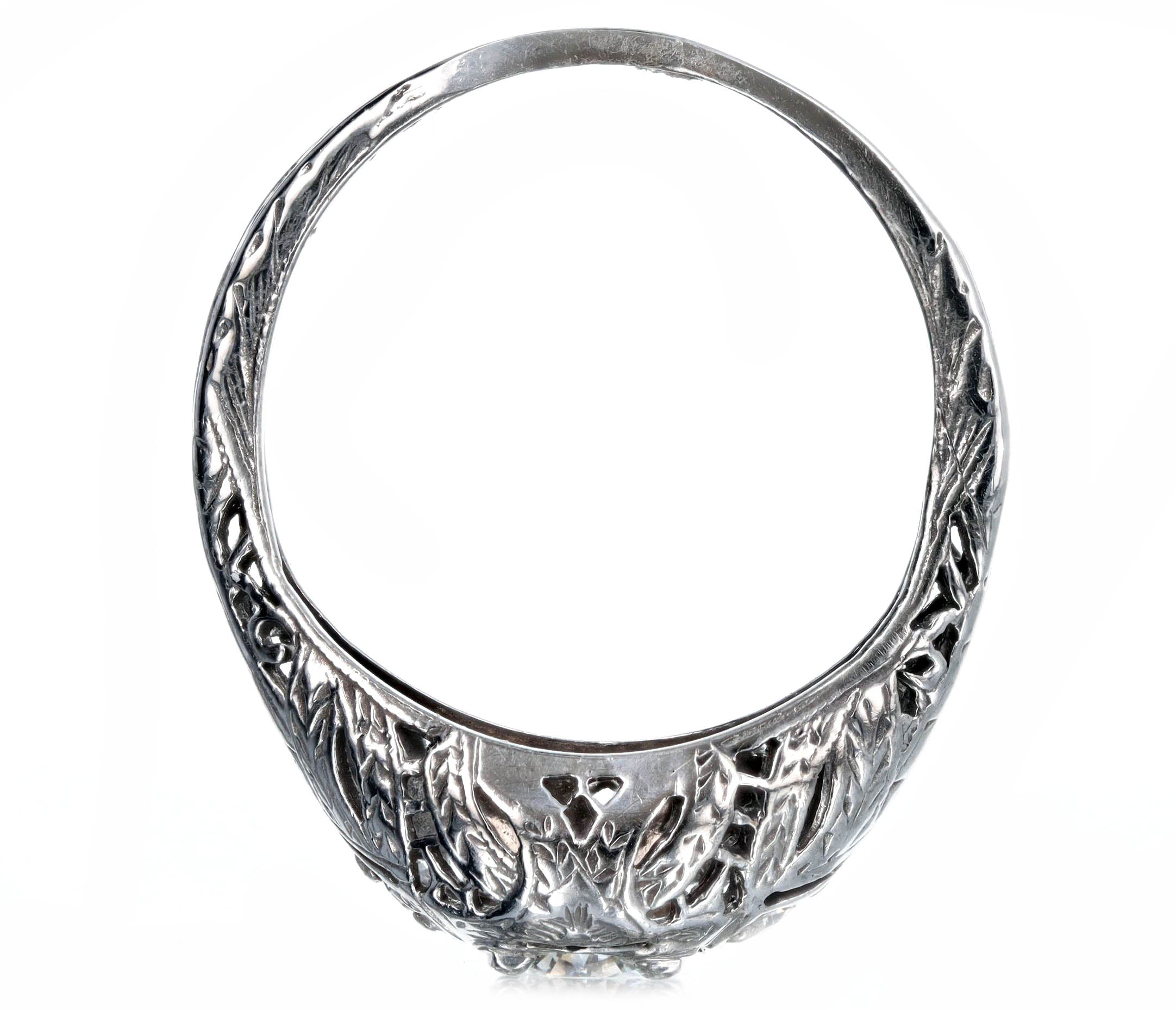 Art Deco 18K White Gold 0.45 Carat Round Brilliant Diamond Engagement Ring - Queen May