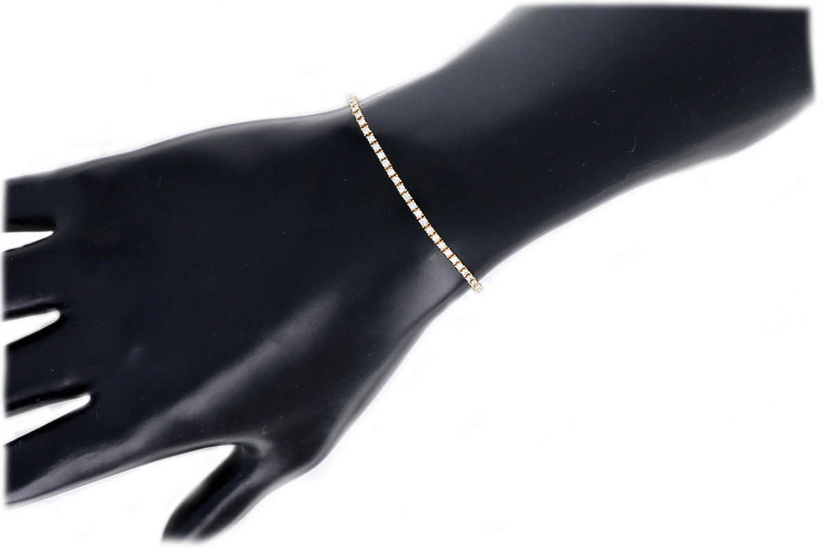 14K Yellow Gold 1.47 Carat Total Weight Round Brilliant Cut Diamond Tennis Bracelet - Queen May