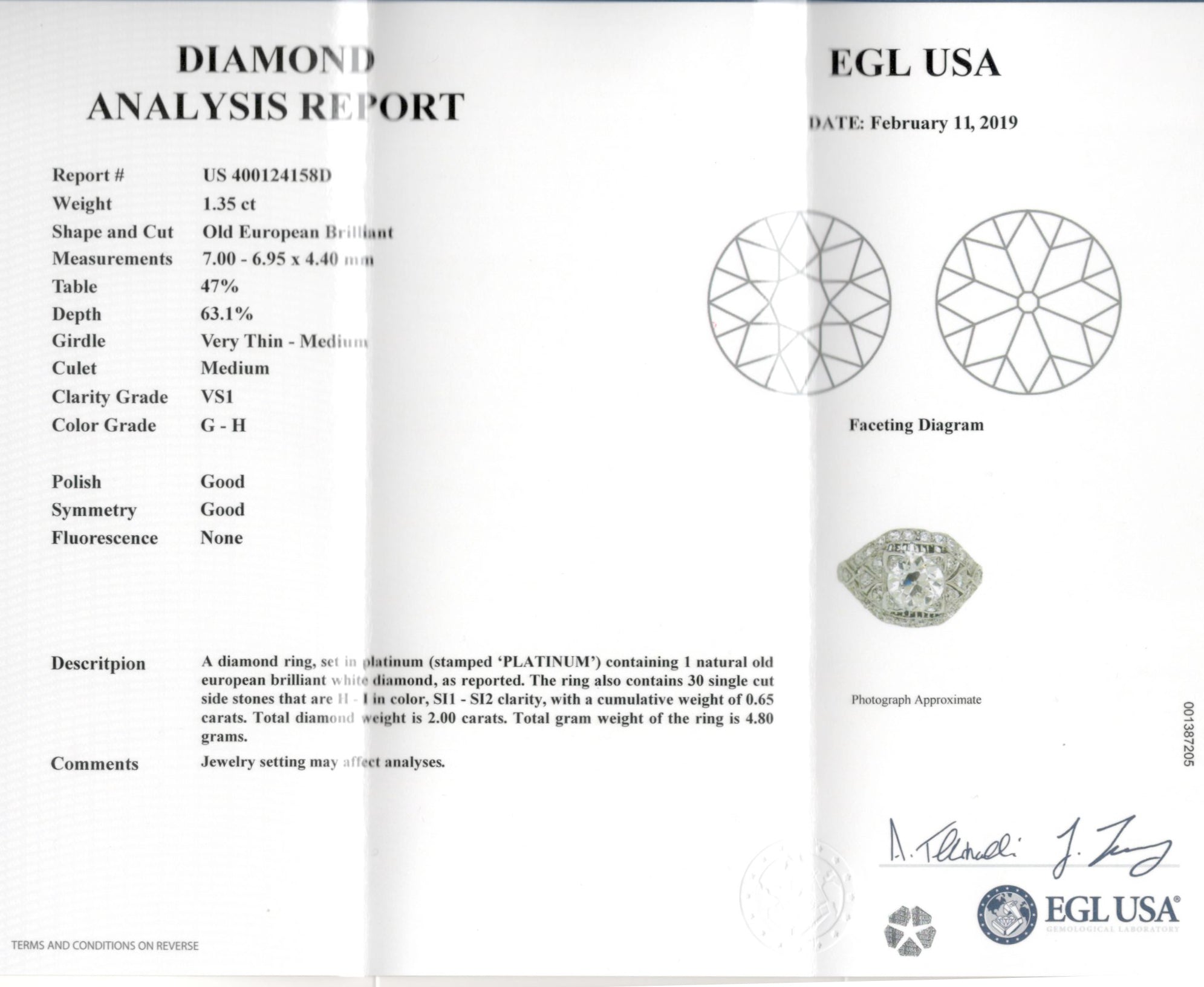 Art Deco Platinum EGL Certified 1.35 CT Old European Cut Filigree Engagement Ring - Queen May